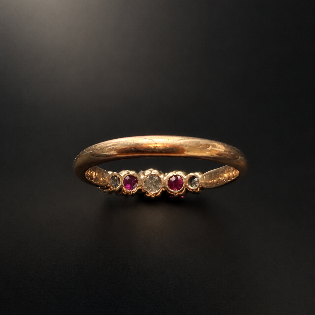 Antique French 18K Gold Diamonds & Rubies garter ring