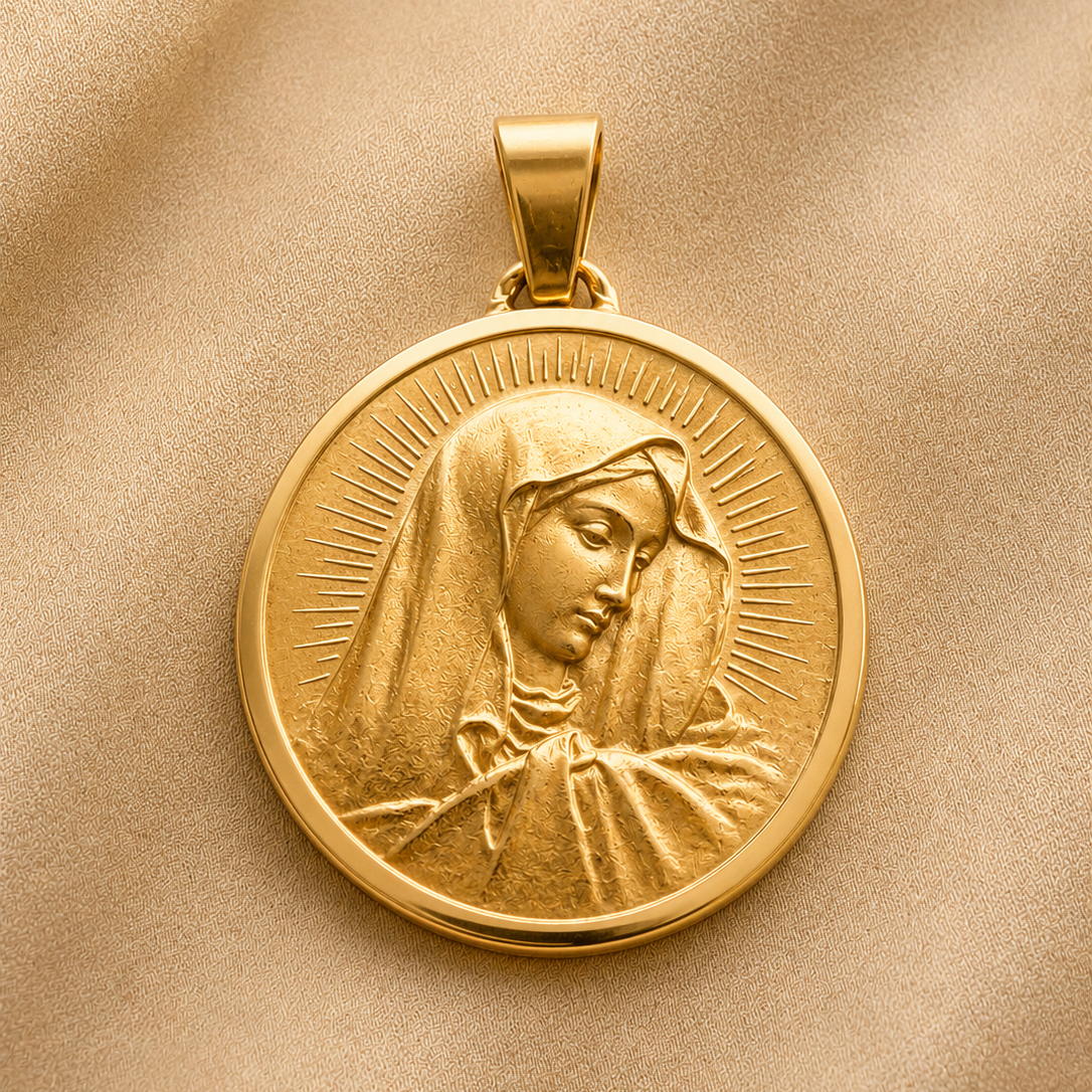 Antique French 18K Gold Virgin Mary Medal Pendant