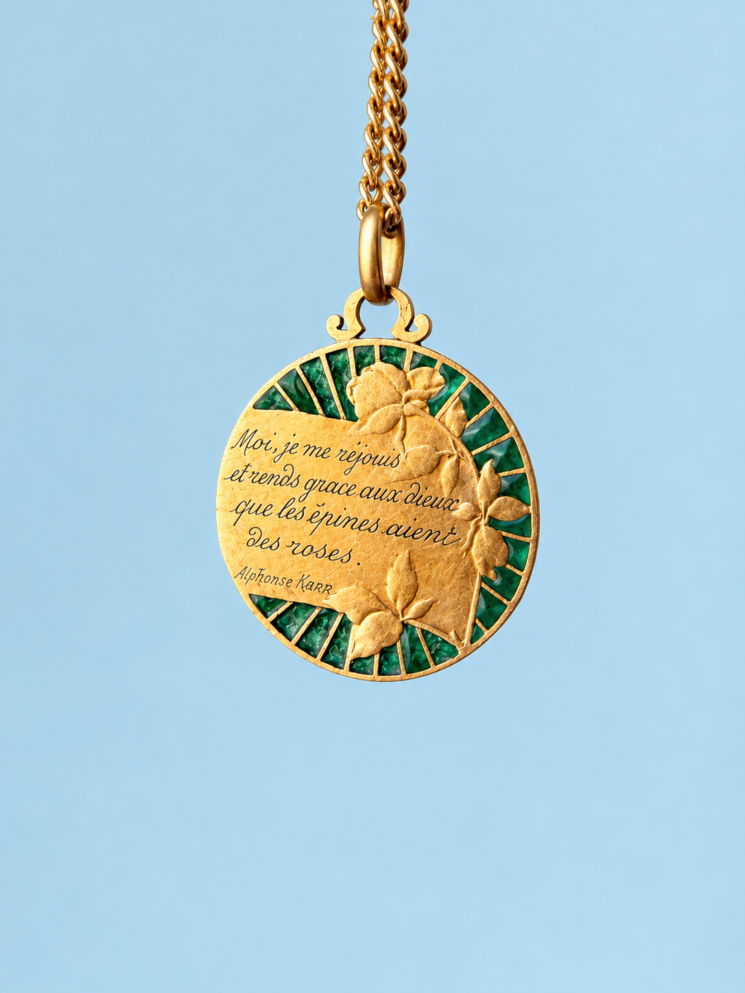 Rare French Art Nouveau 18K Gold Medal, verses from Alphonse Karr