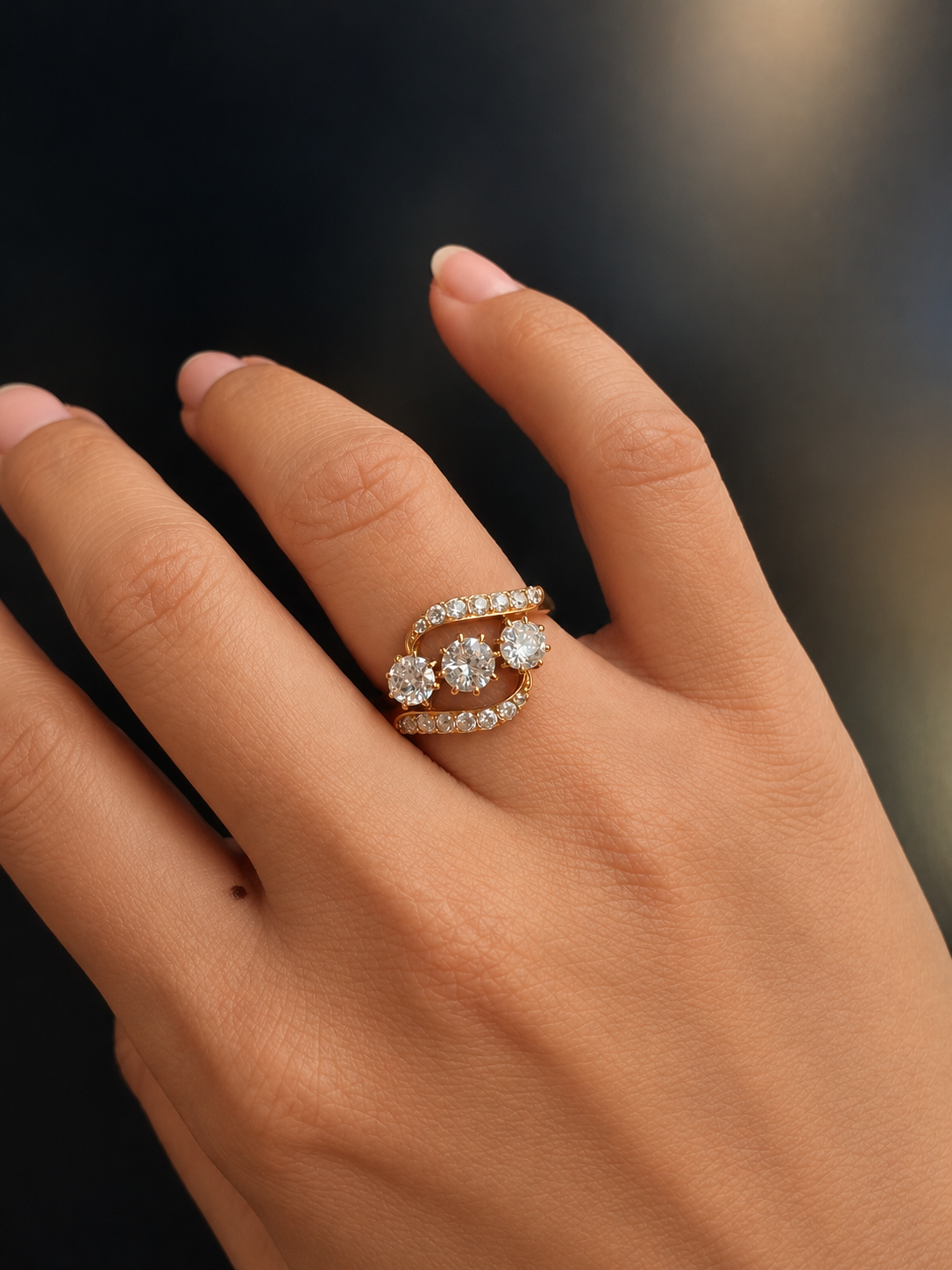 Antique French 18K Gold Old Mine Cut Diamond Ring