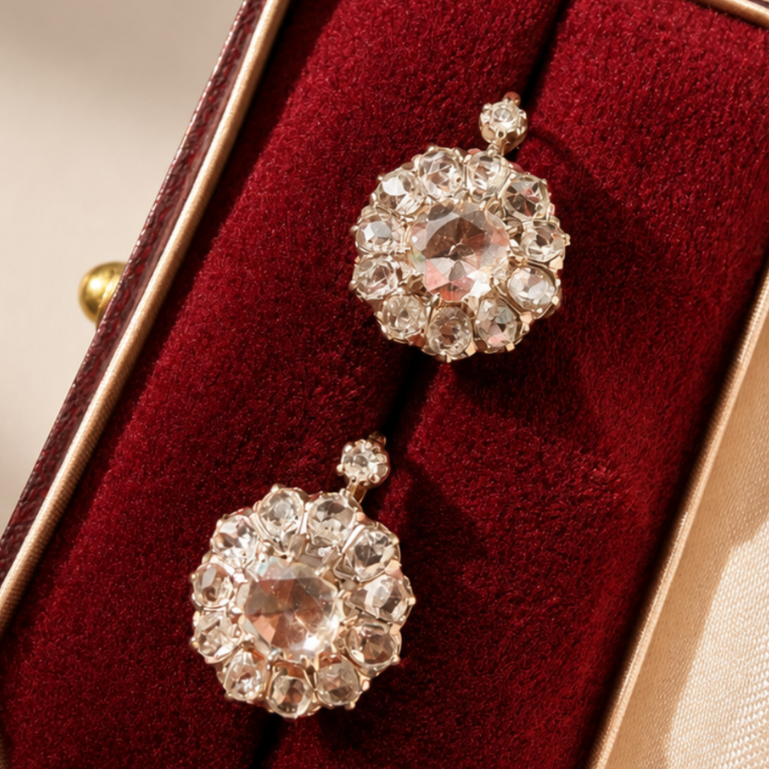Victorian era 18K gold 3.5ct rose cut diamond earrings