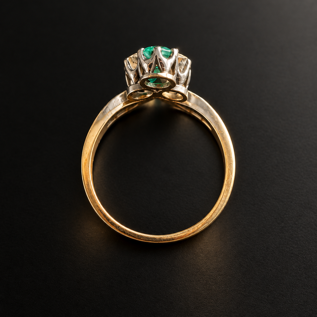French Antique 18K Gold Emerald & Diamond Duchess Ring