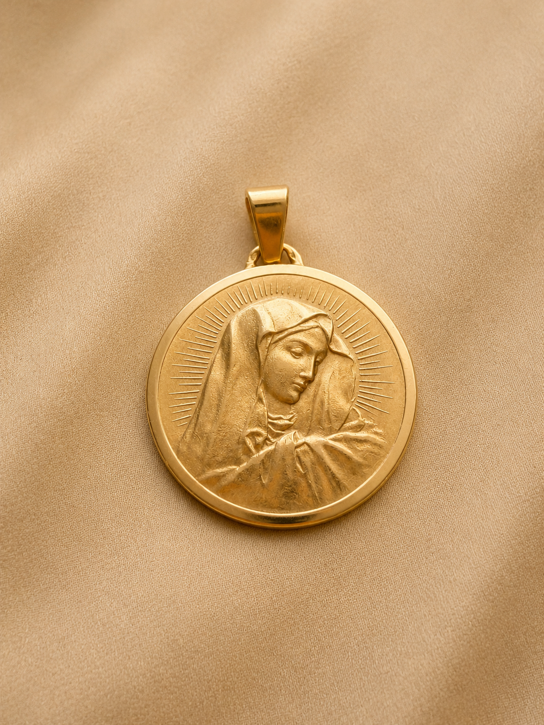 Antique French 18K Gold Virgin Mary Medal Pendant