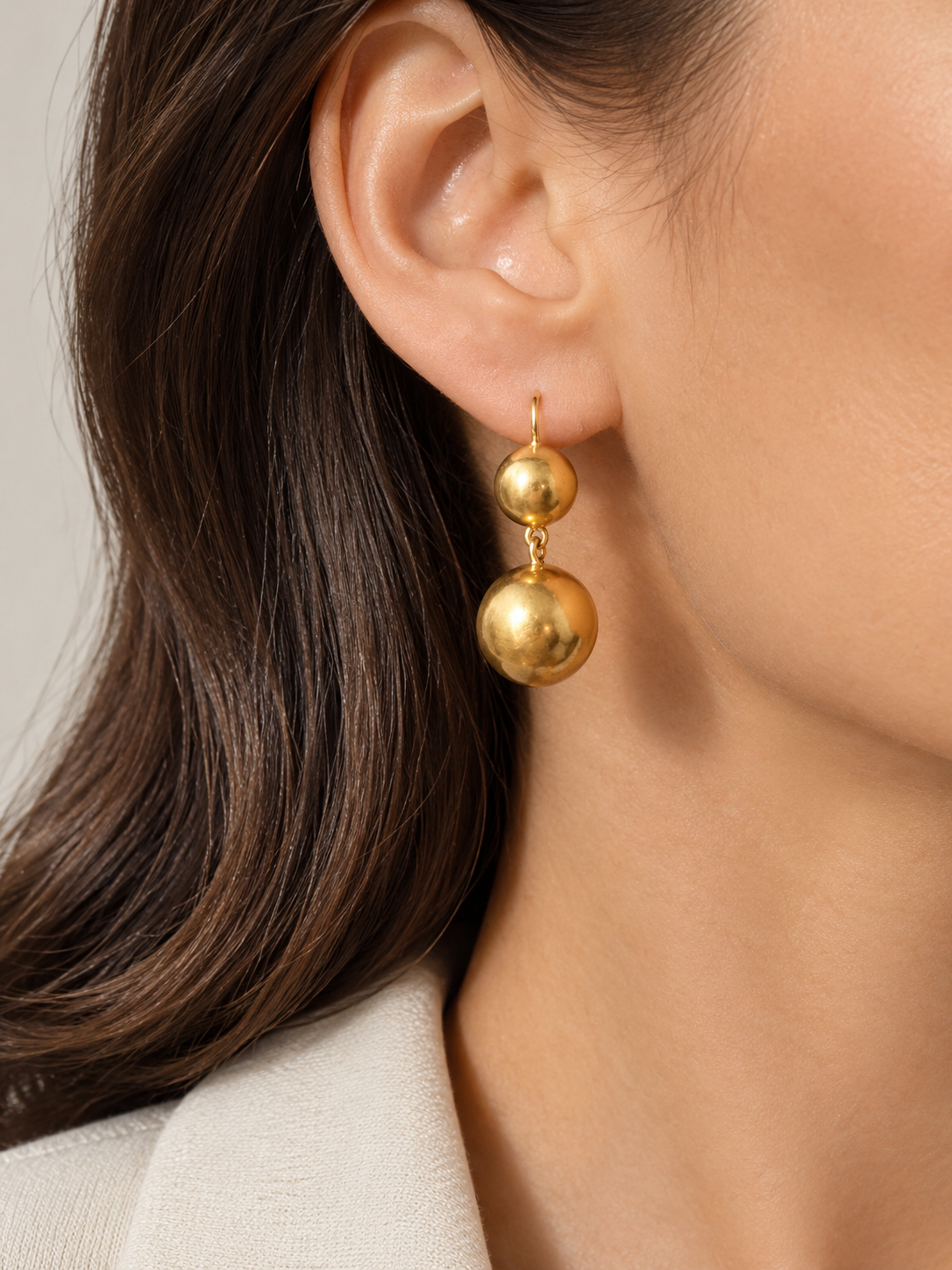 Antique 18K Yellow Gold Double Orb Drop Earrings