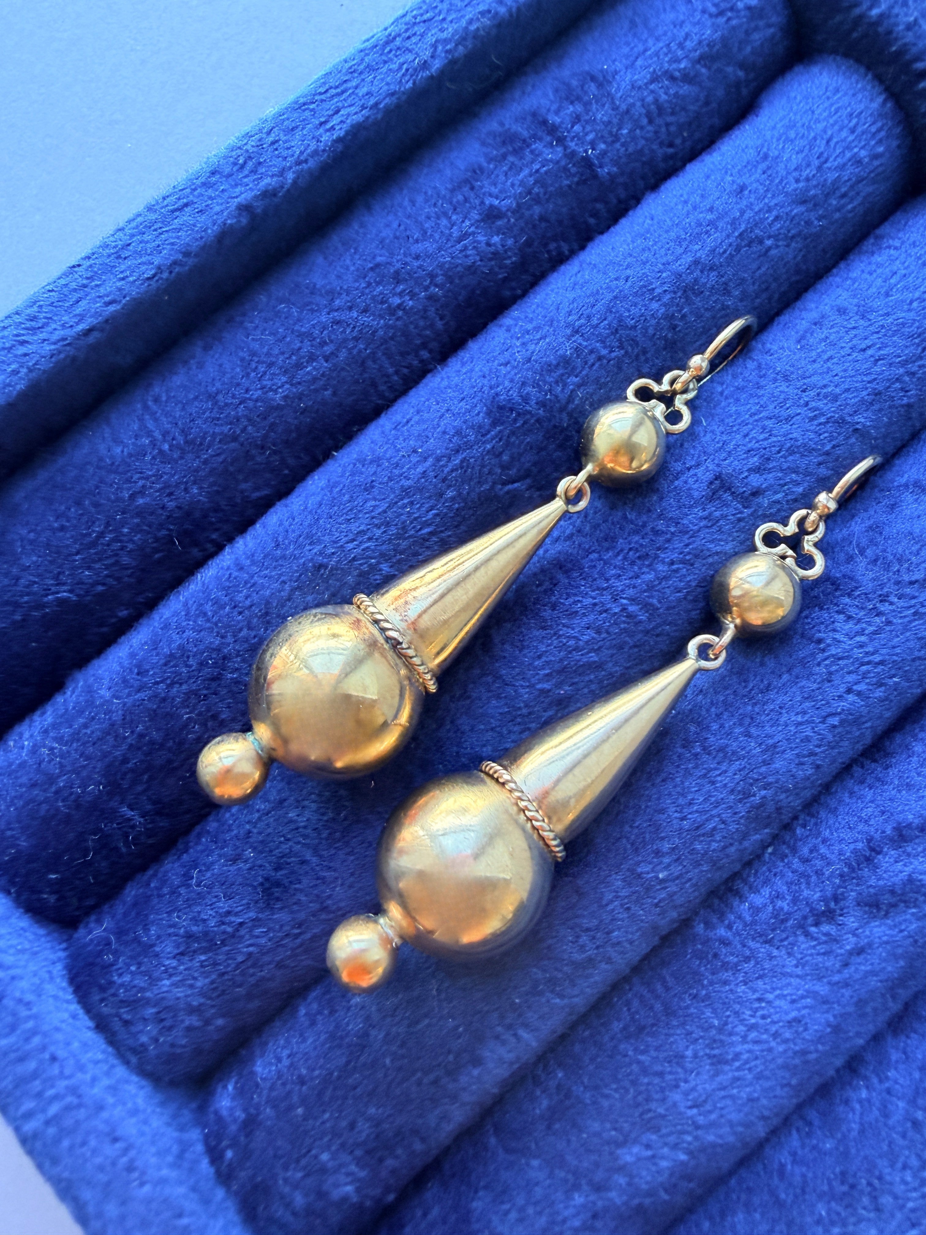 Victorian Etruscan Revival 9K gold Drop Earrings