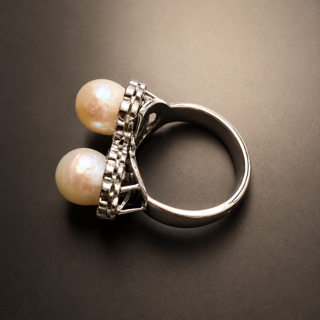 Art Deco 18K Gold LFG certified Natural Pearl & Diamond Ring