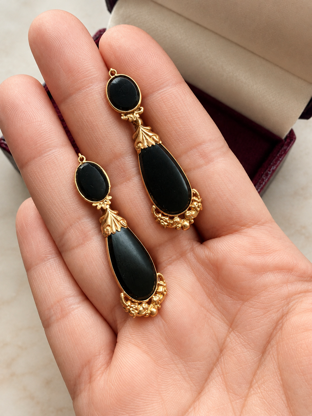 Antique French 18K gold onyx day and night earrings