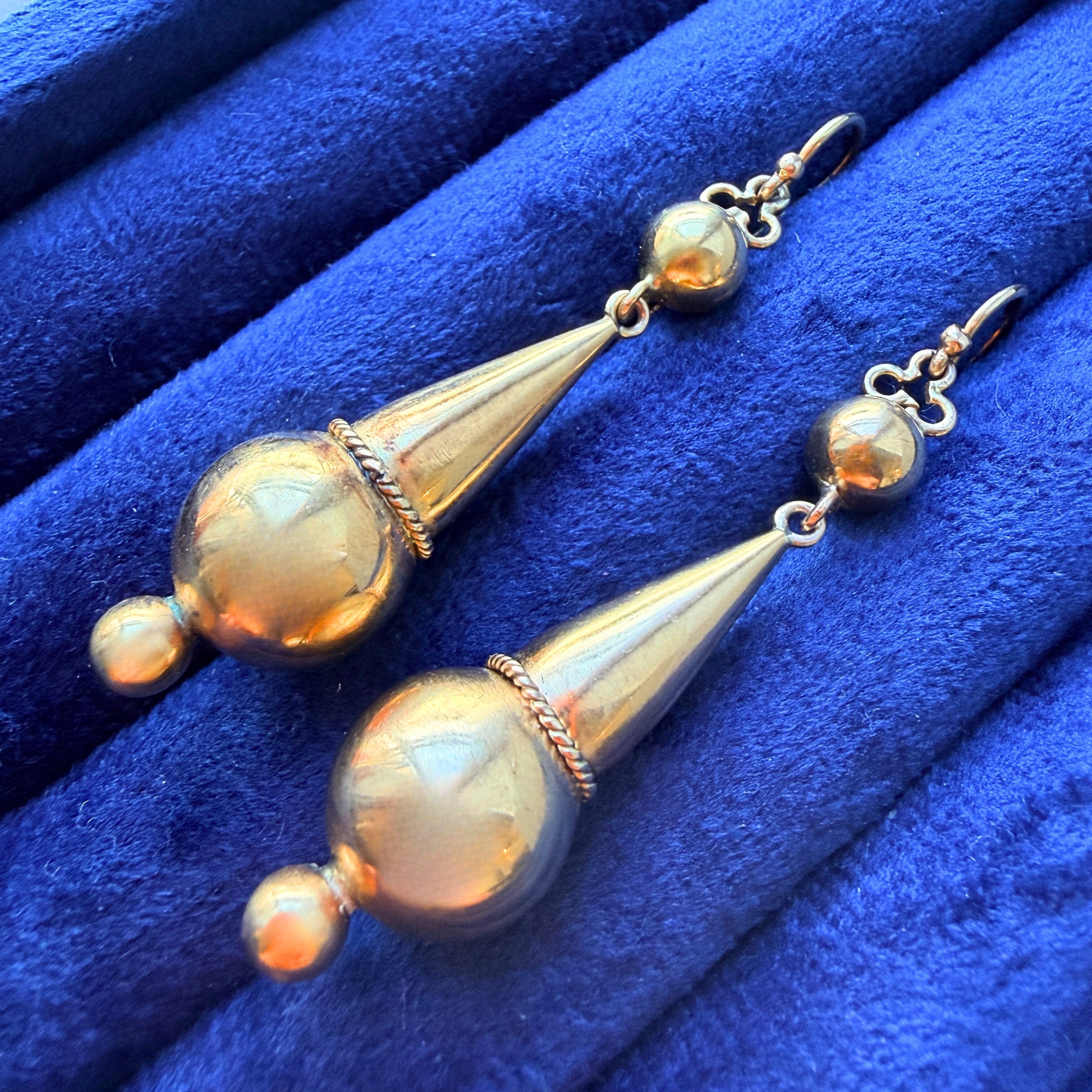 Victorian Etruscan Revival 9K gold Drop Earrings