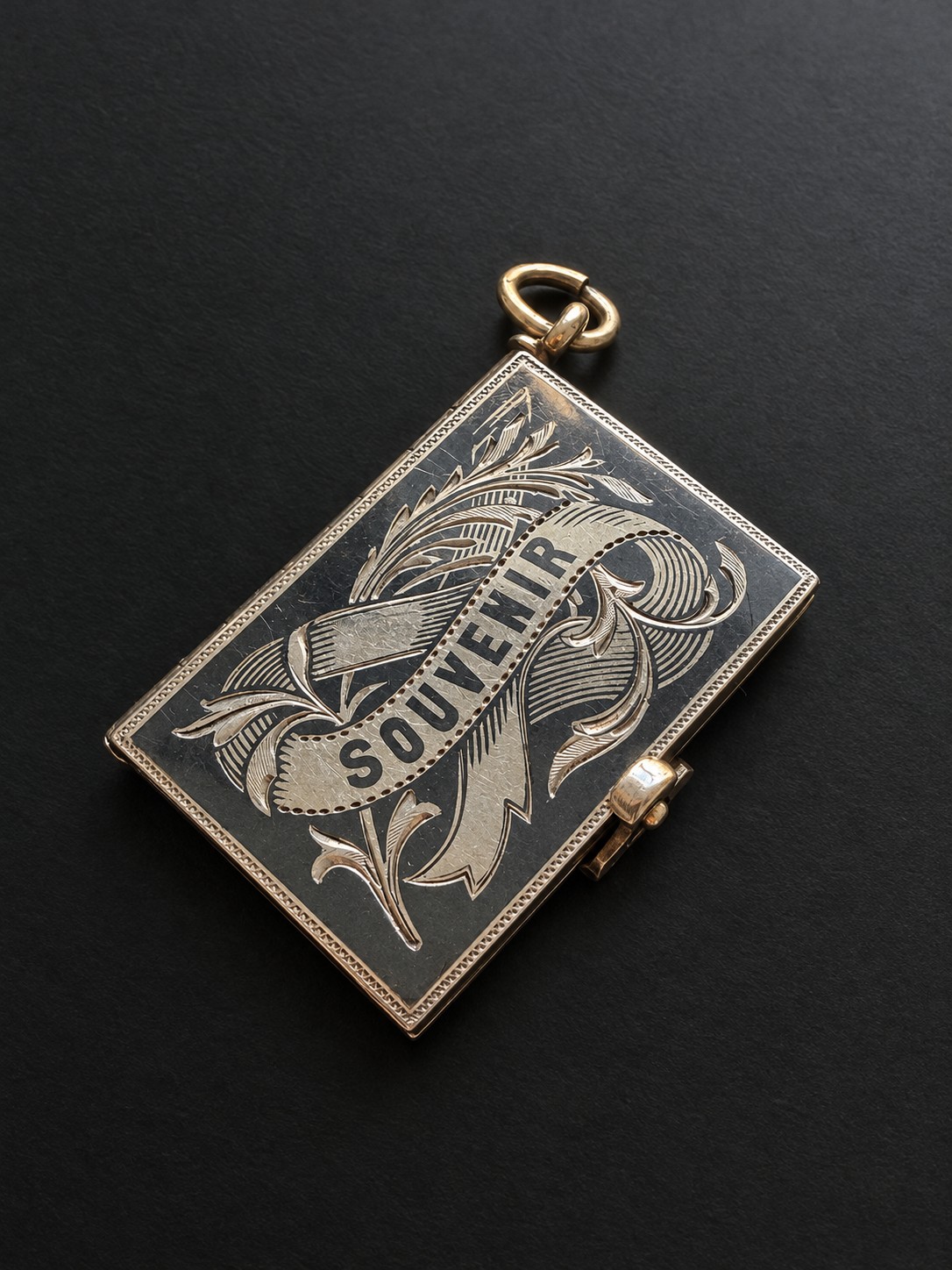 Antique Niello Silver “Souvenir” memory book locket pendant