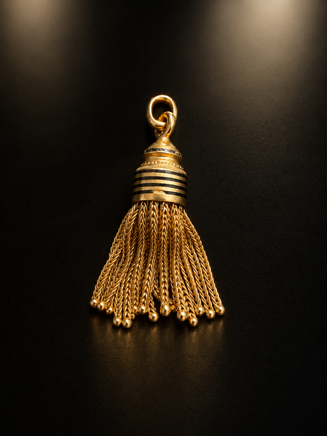 French antique 18K gold black enamel tassel pendant
