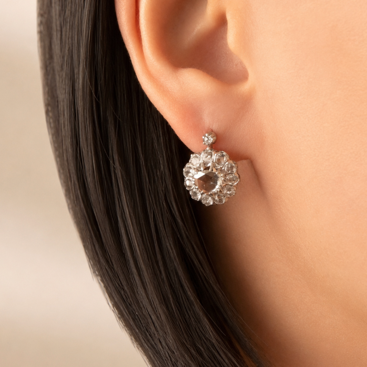 Victorian era 18K gold 3.5ct rose cut diamond earrings