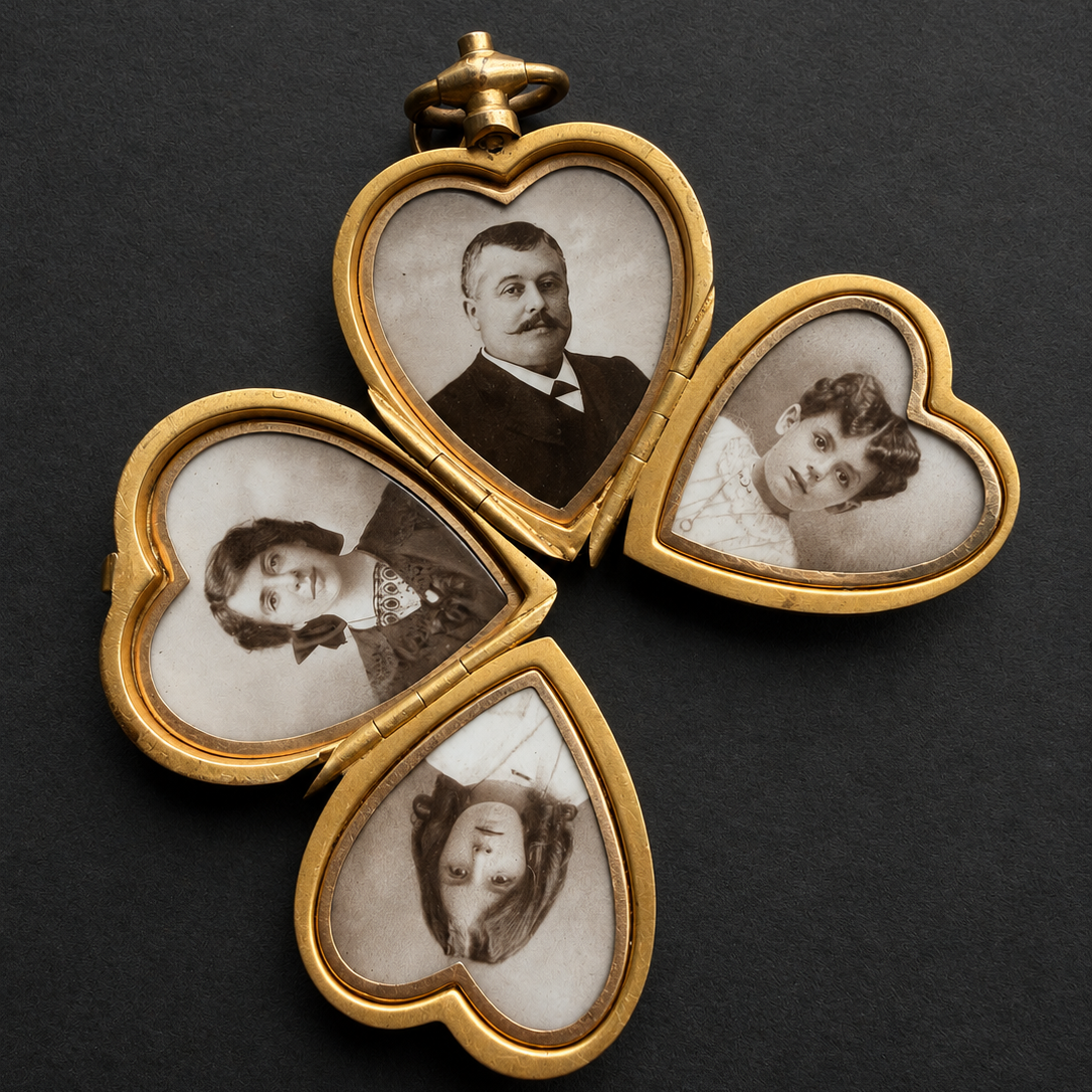 Antique 18K Gold Heart Locket with lily-of-the-valley flowers