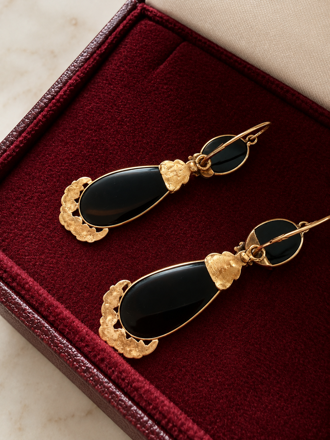 Antique French 18K gold onyx day and night earrings