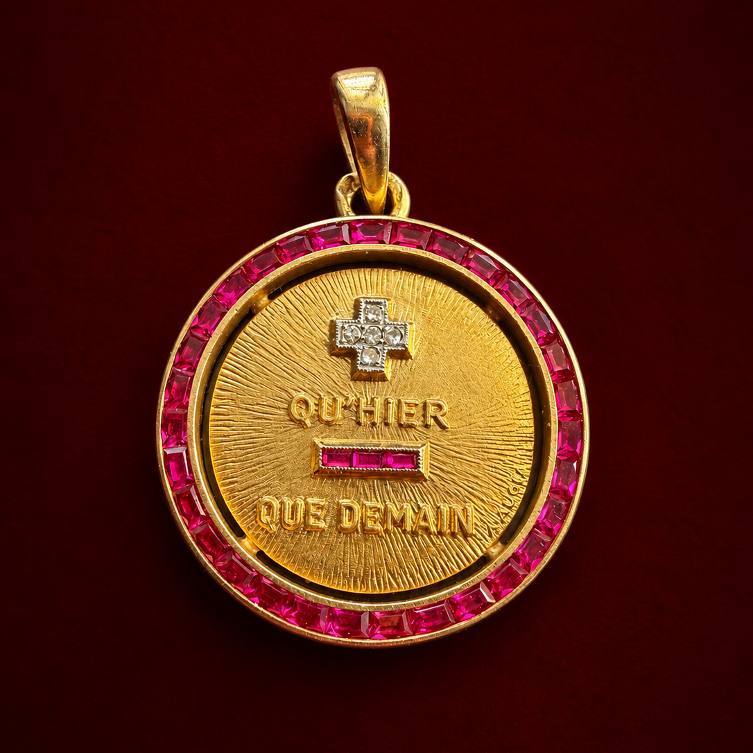 A.Augis 18K gold “more than yesterday less than tomorrow” medal pendant