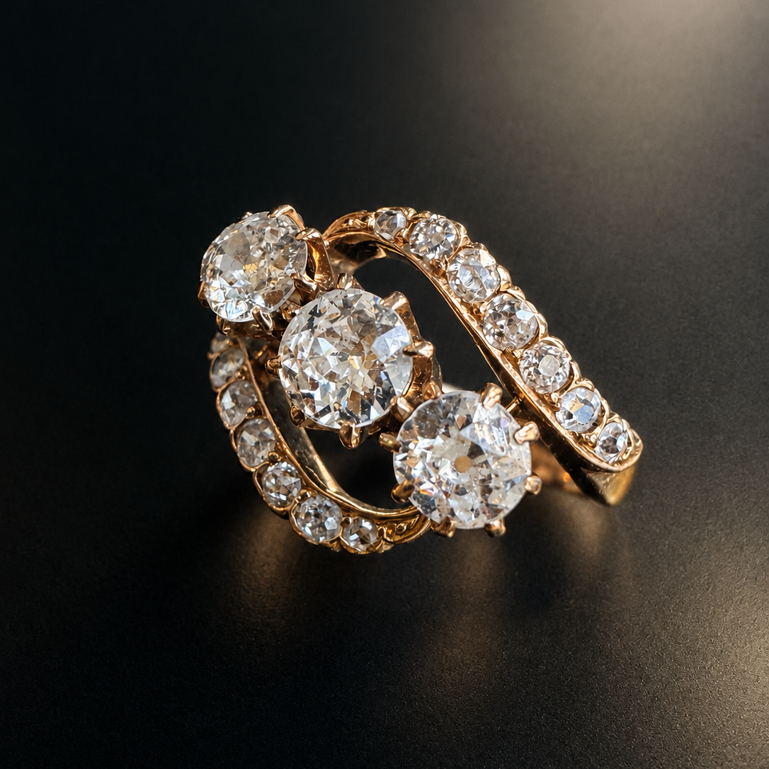 Antique French 18K Gold Old Mine Cut Diamond Ring