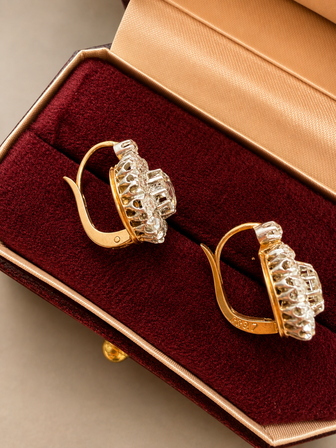 Victorian era 18K gold 3.5ct rose cut diamond earrings