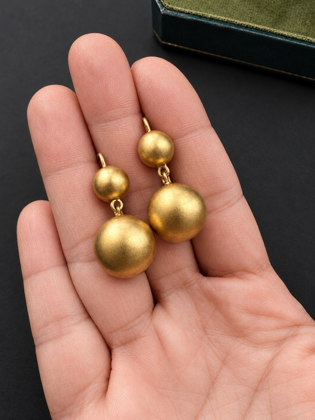 Antique 18K Yellow Gold Double Orb Drop Earrings