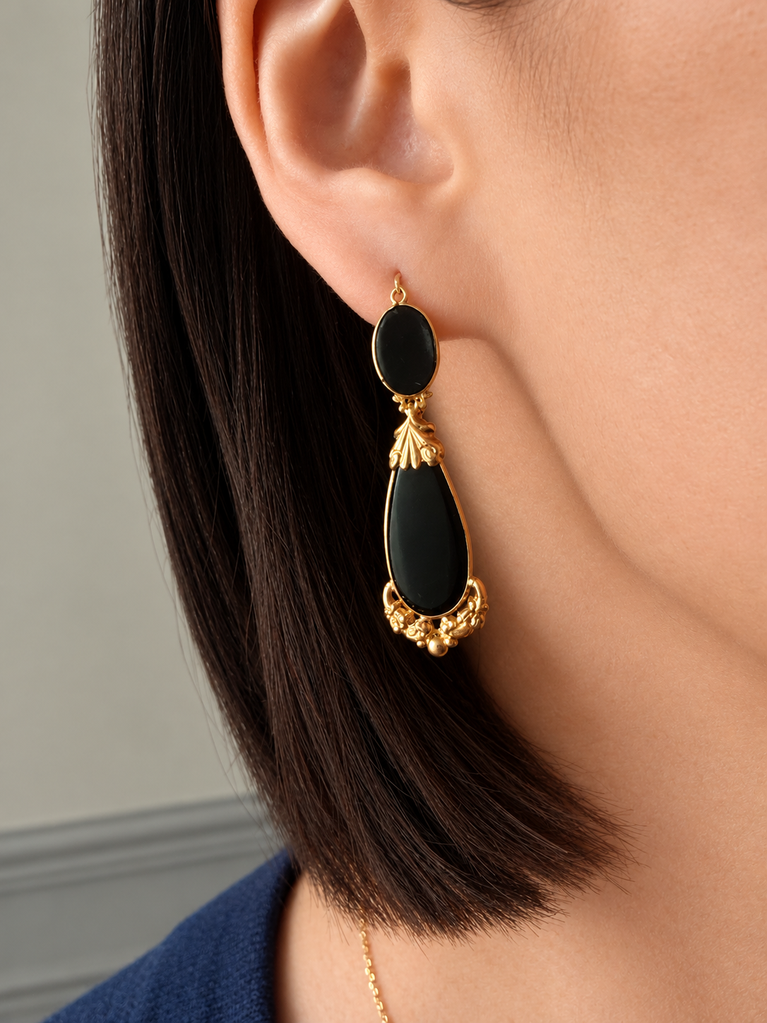 Antique French 18K gold onyx day and night earrings