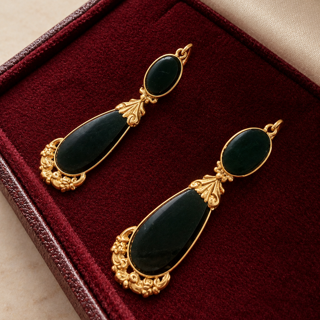 Antique French 18K gold onyx day and night earrings