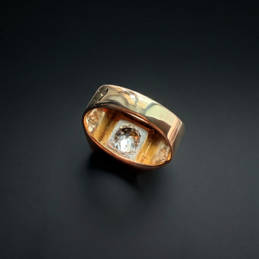 French 18K yellow gold 1.5ct old mine cut diamond signet ring