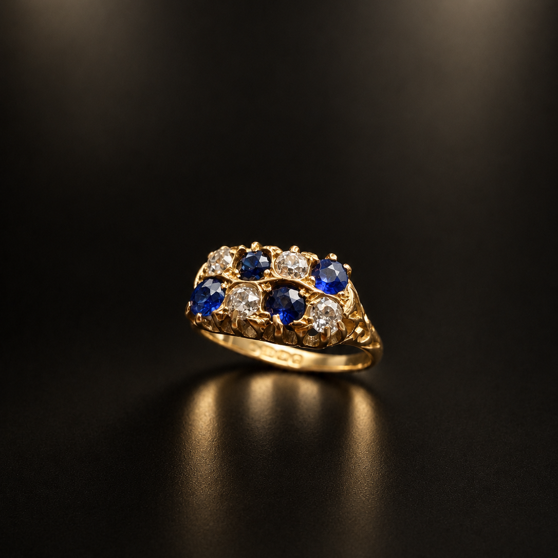 Antique English 18K Gold 0.4ct Old Mine Cut Diamond Ring