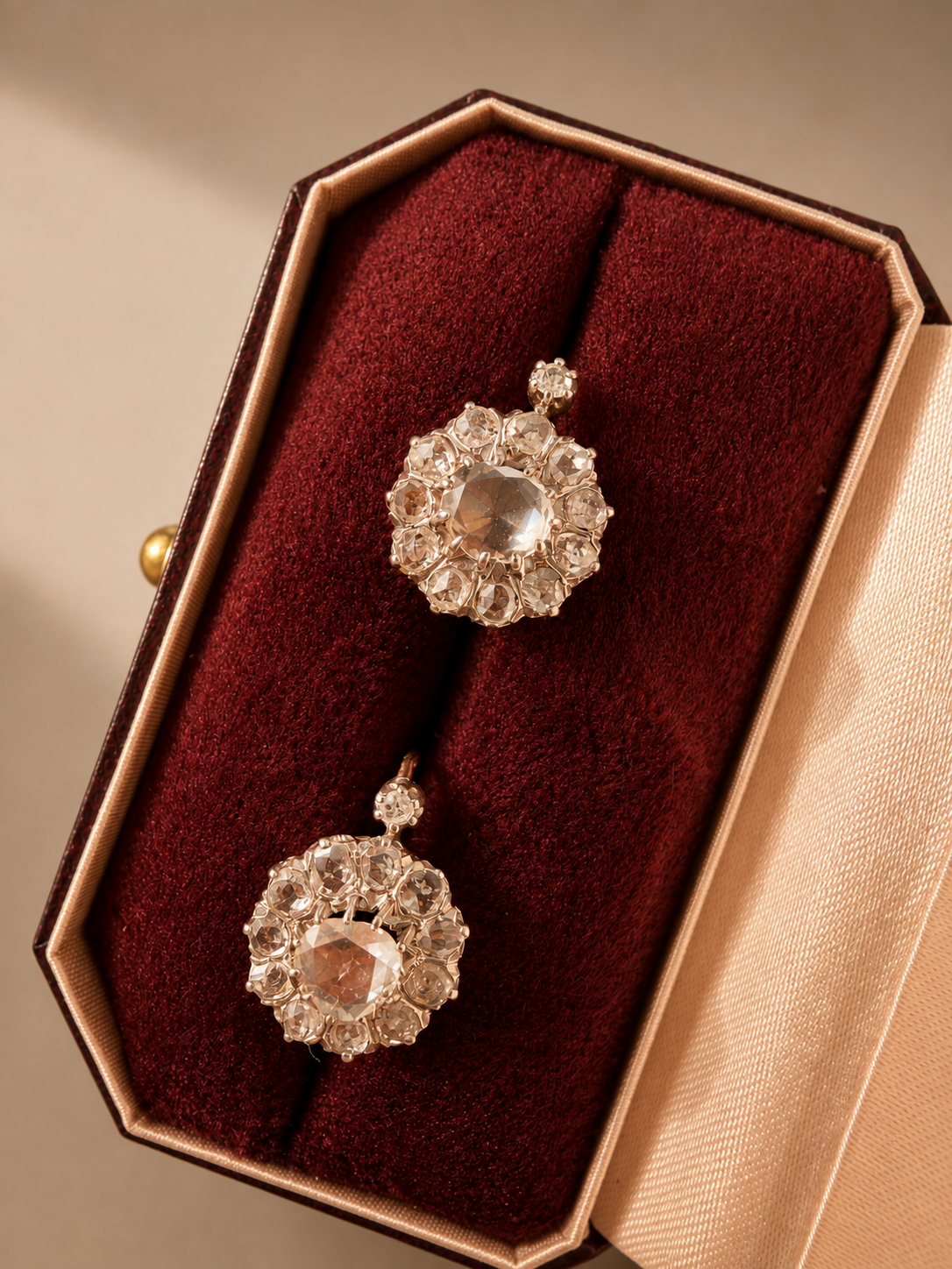 Victorian era 18K gold 3.5ct rose cut diamond earrings