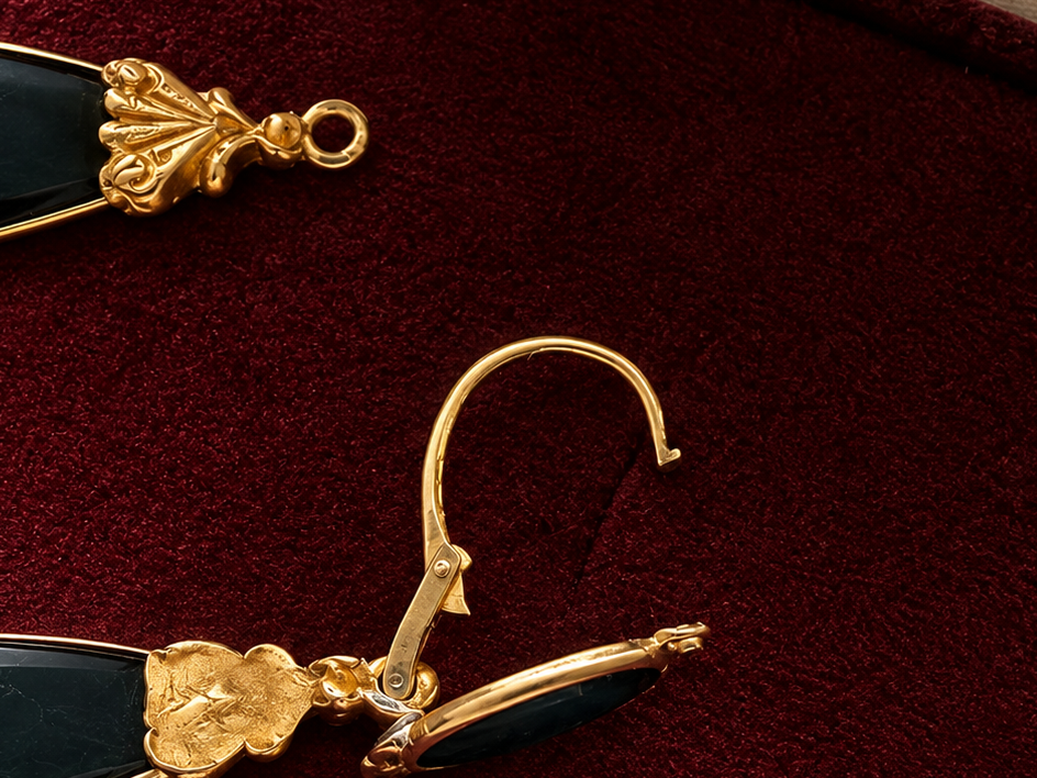 Antique French 18K gold onyx day and night earrings