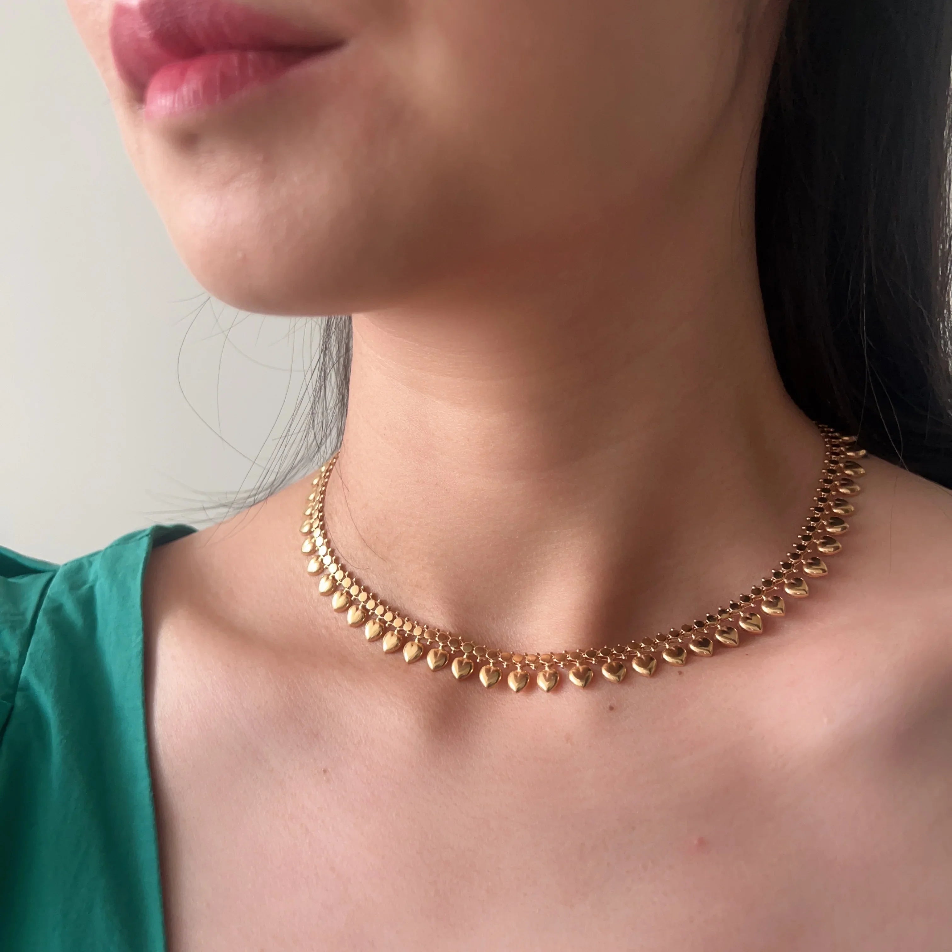 Sweet 18K Gold Heart link Necklace