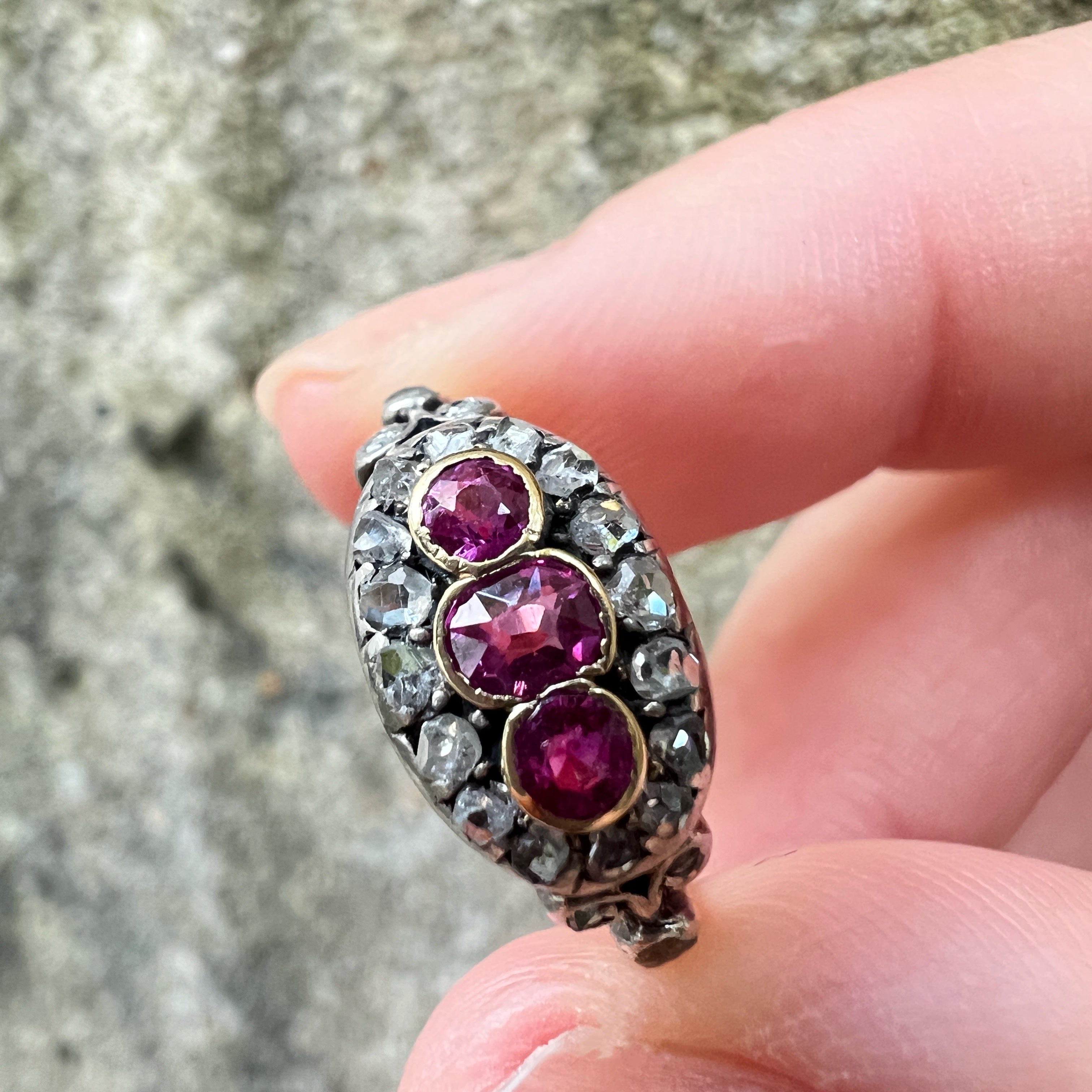 Victorian 18K gold Pink Sapphire & Diamond Ring