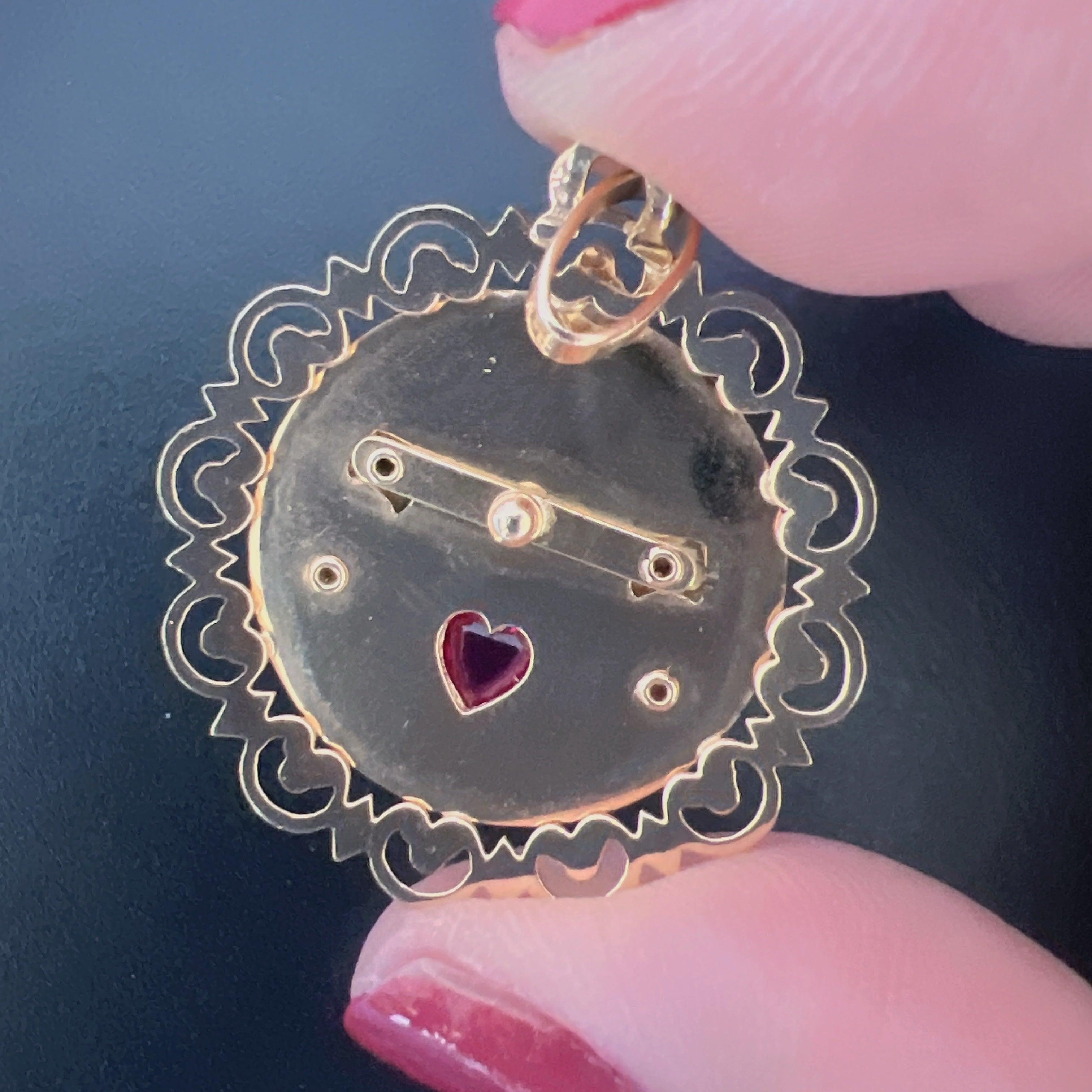 French 18K gold “my heart beats for you” articulated medal pendant - Curiously timeless