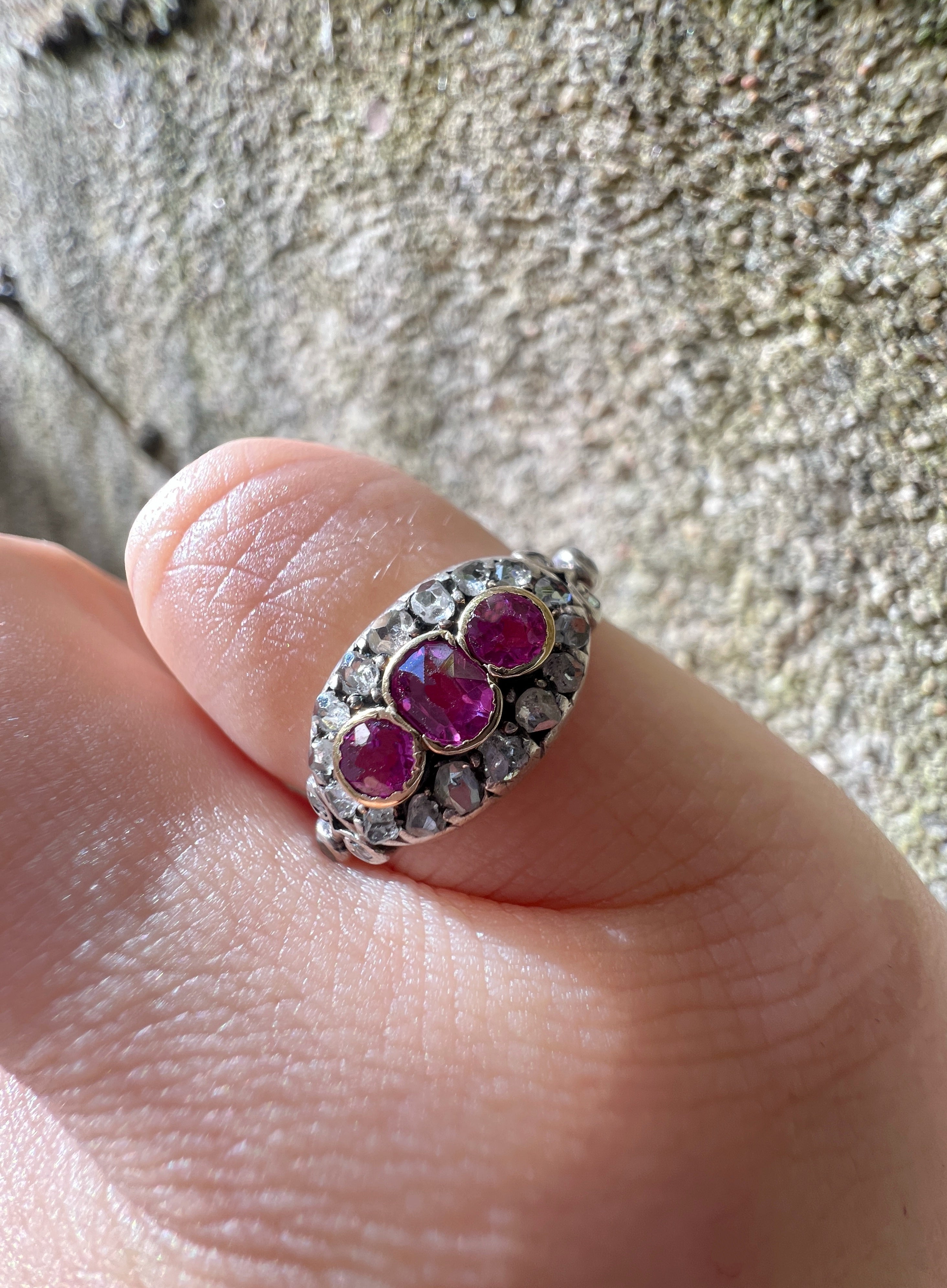 Victorian 18K gold Pink Sapphire & Diamond Ring