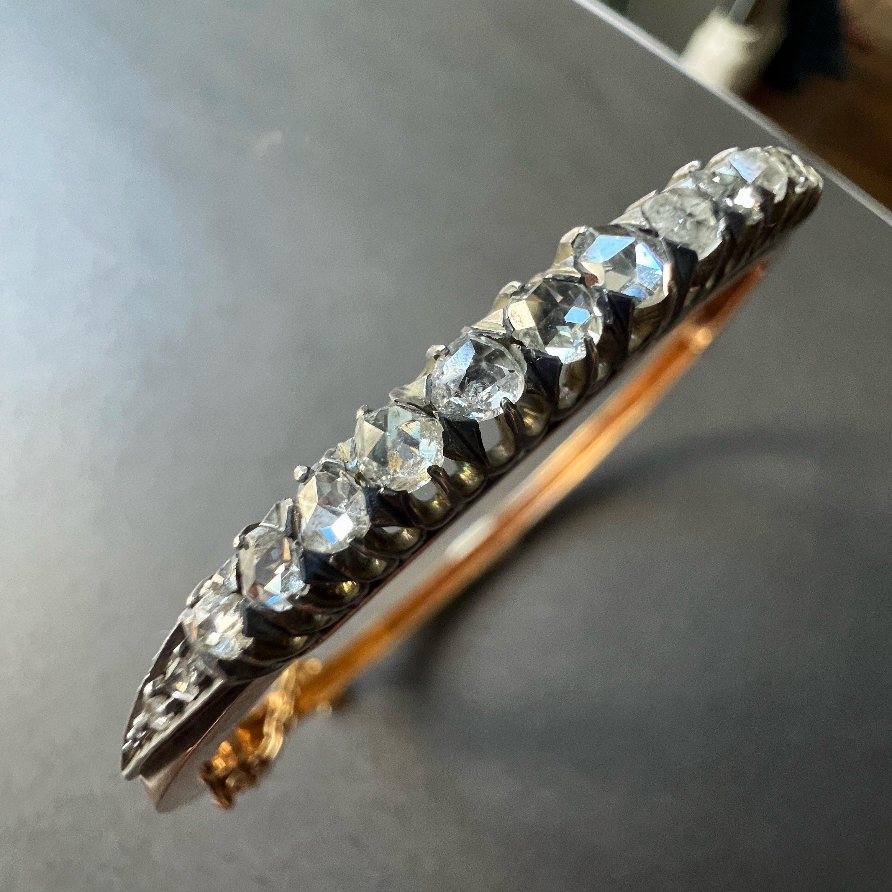Victorian era rose cut diamond bangle bracelet