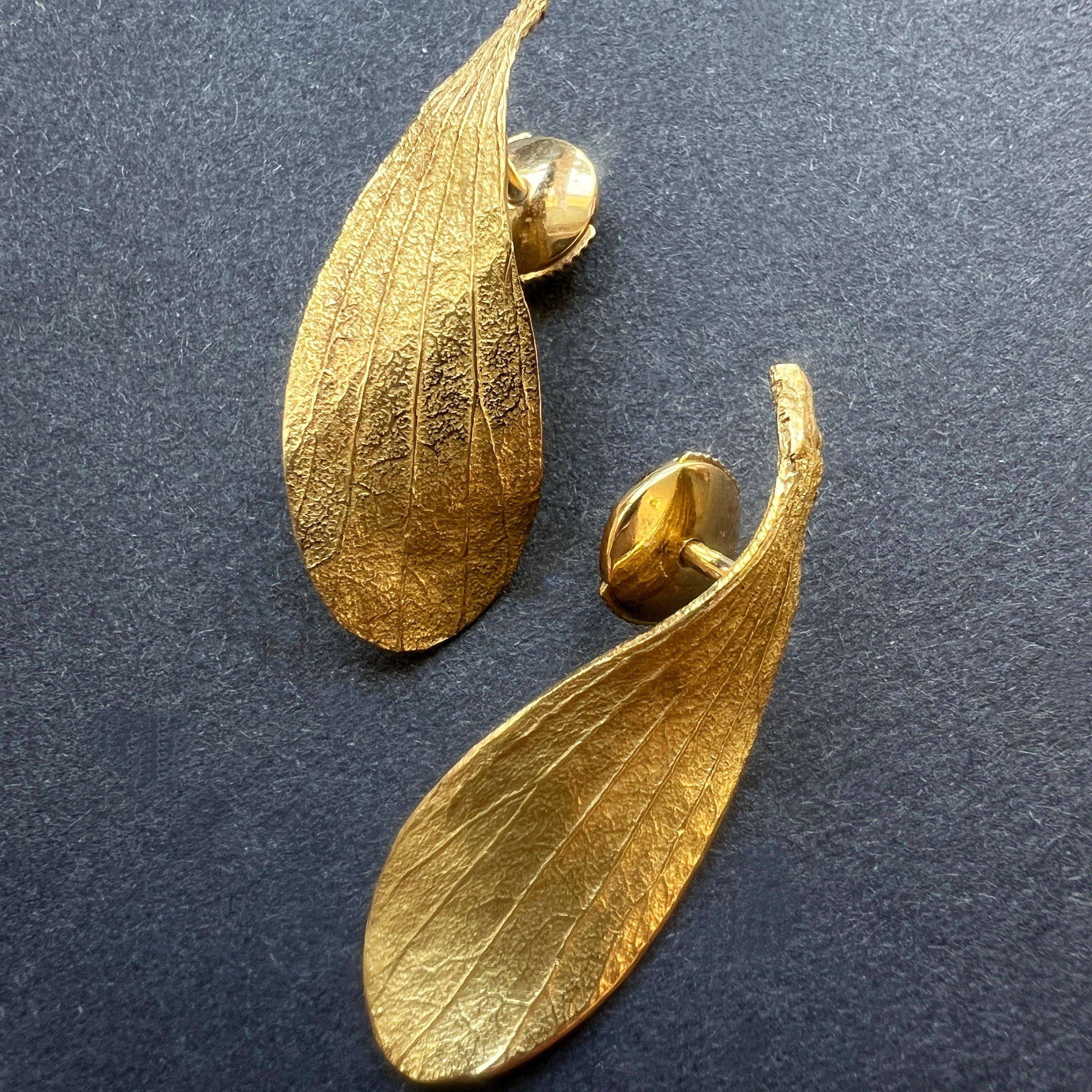 French vintage 18K Gold Mistletoe Earrings