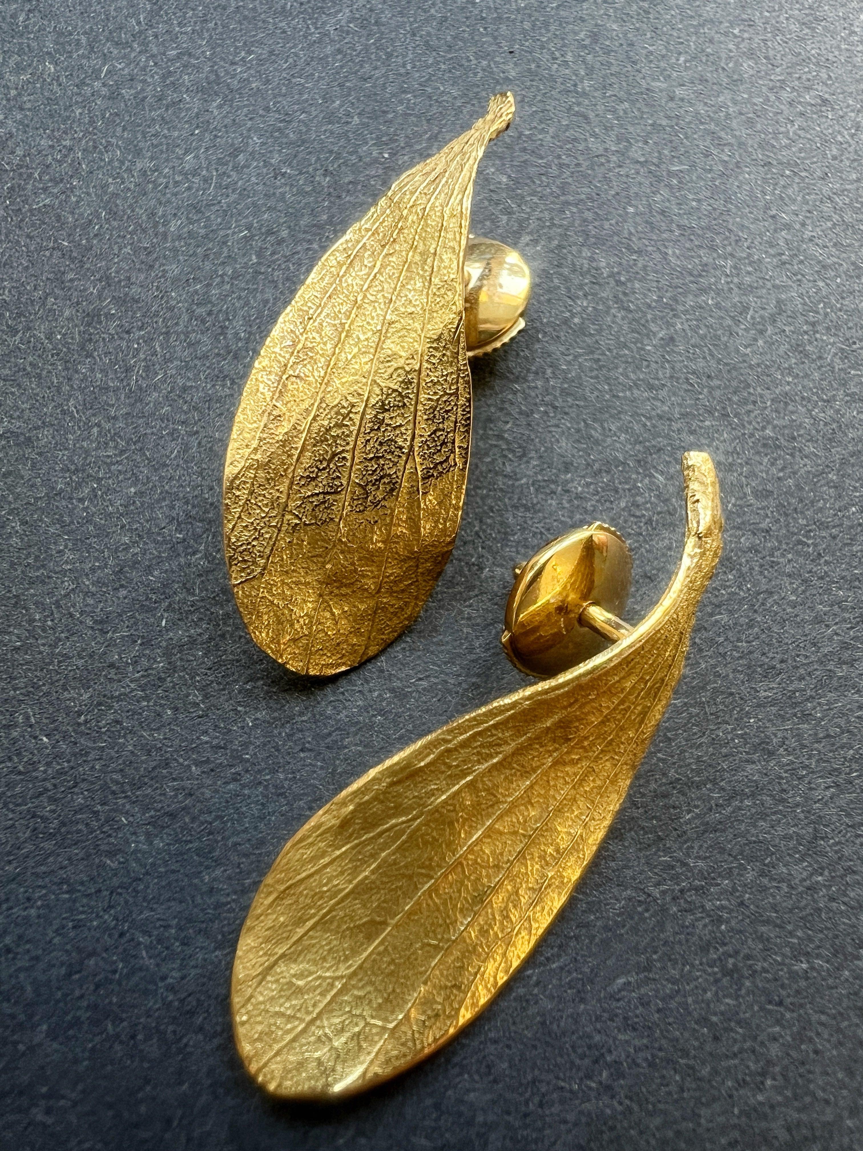 French vintage 18K Gold Mistletoe Earrings