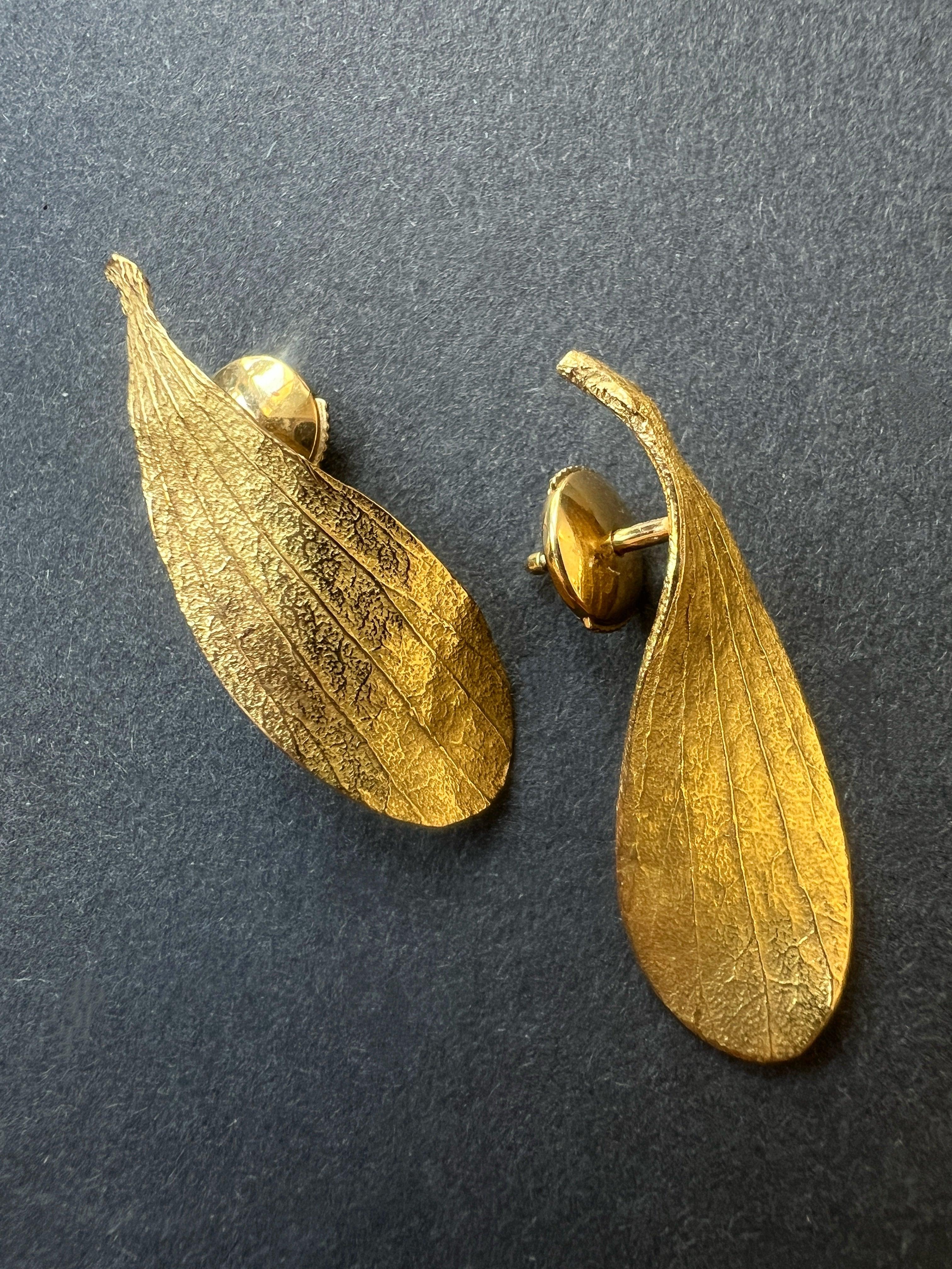 French vintage 18K Gold Mistletoe Earrings