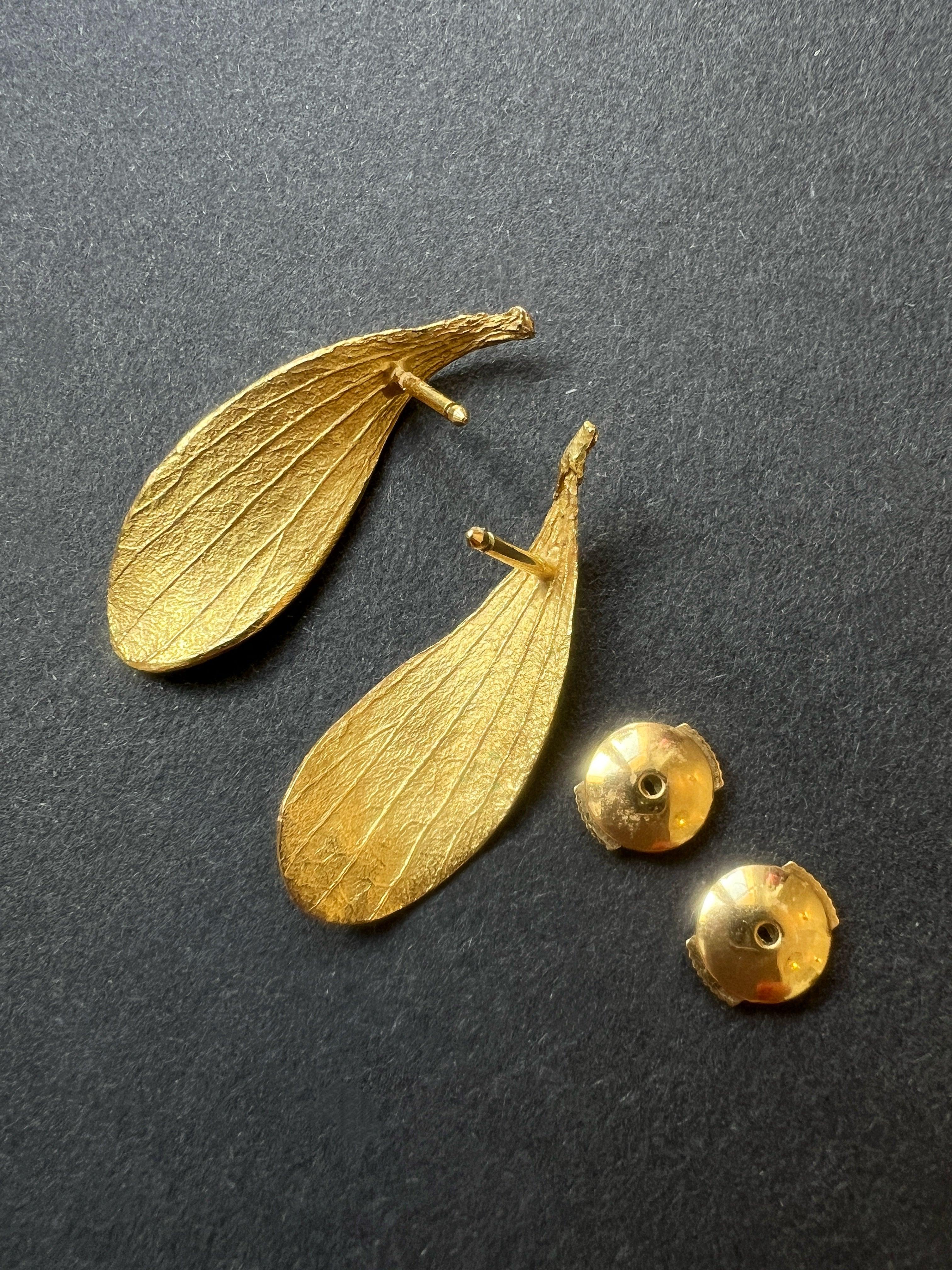 French vintage 18K Gold Mistletoe Earrings