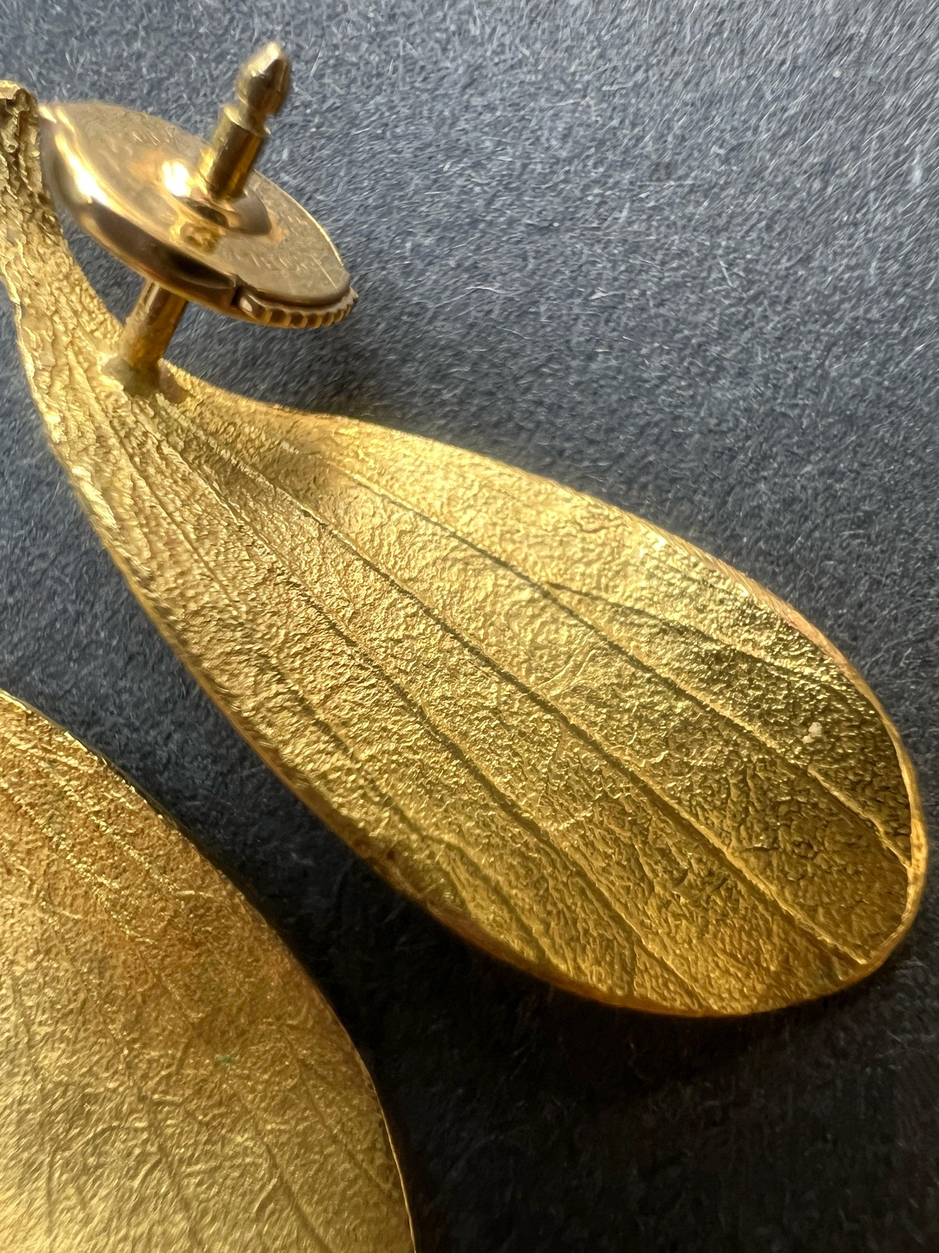 French vintage 18K Gold Mistletoe Earrings