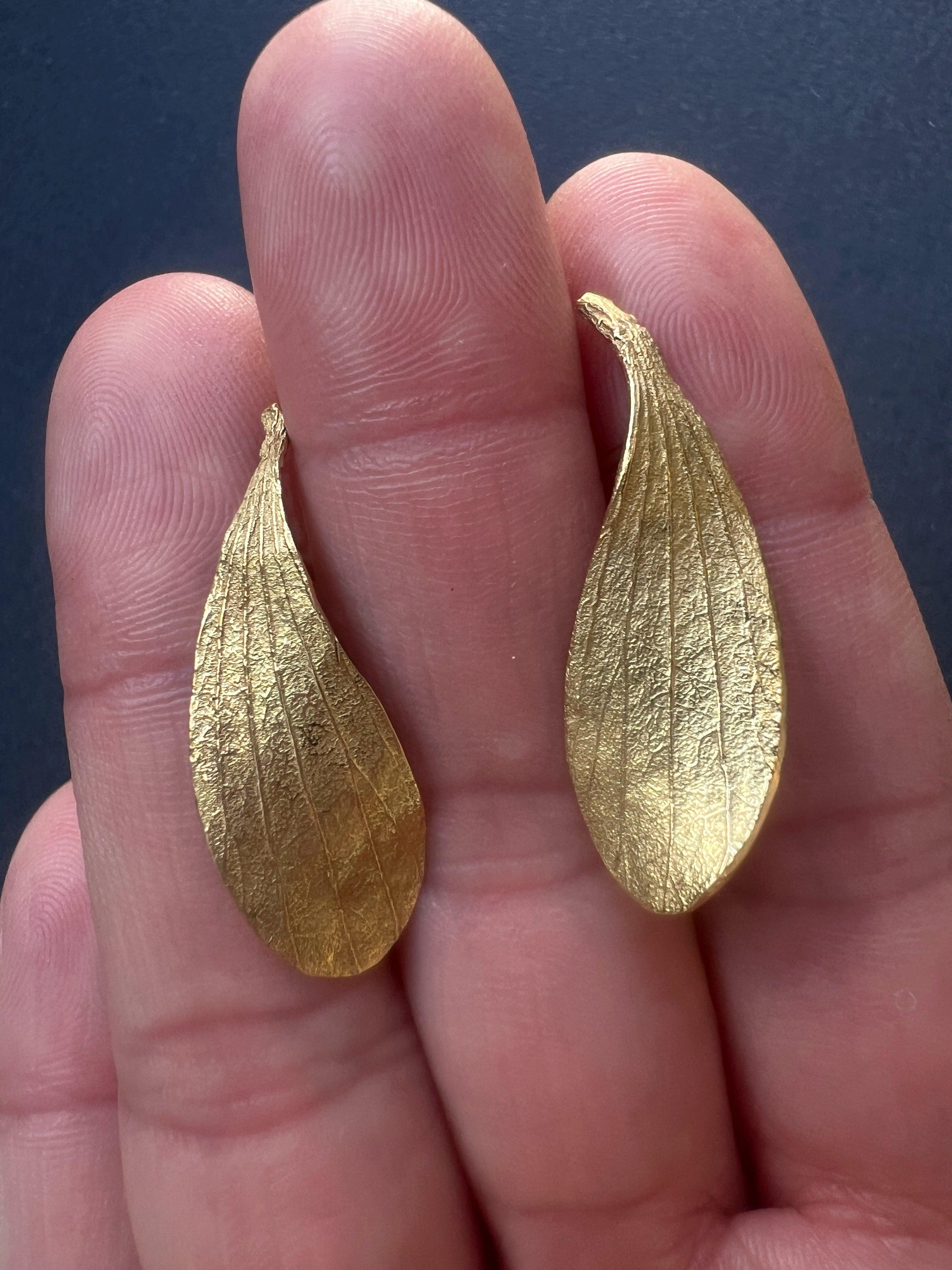 French vintage 18K Gold Mistletoe Earrings