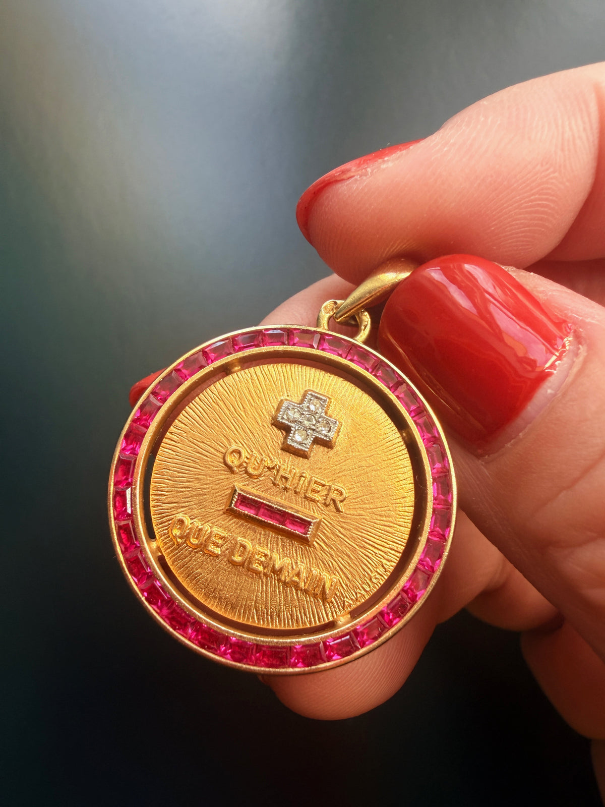 A.Augis 18K gold “more than yesterday less than tomorrow” medal pendant