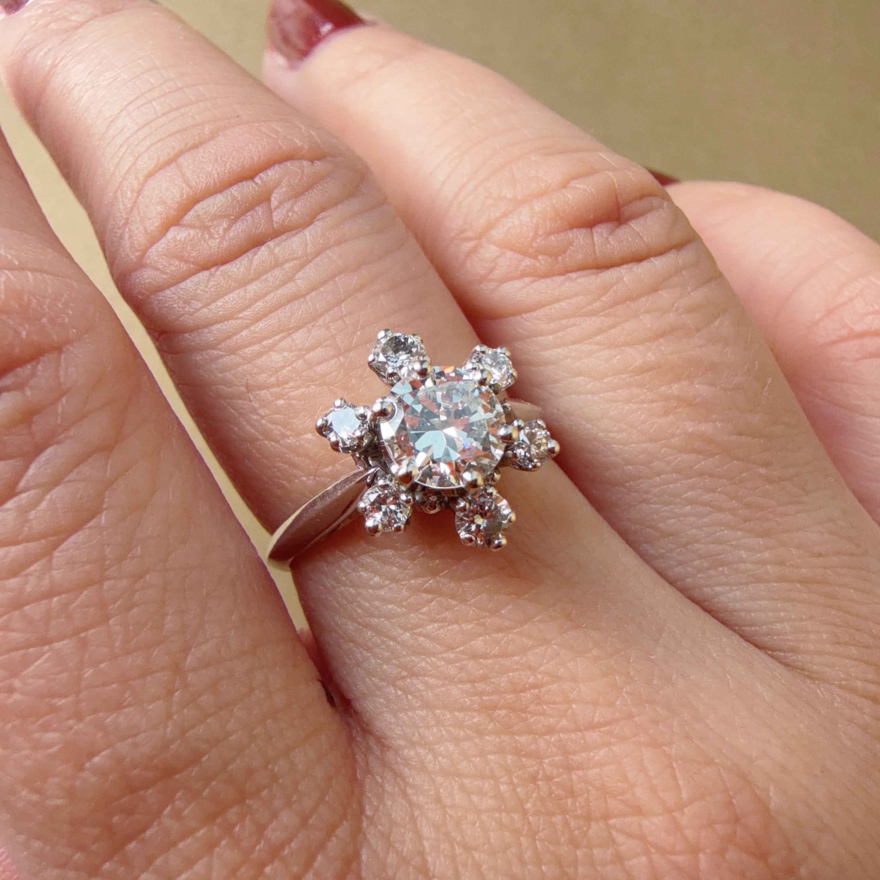 French vintage 18K gold snow flake diamond ring