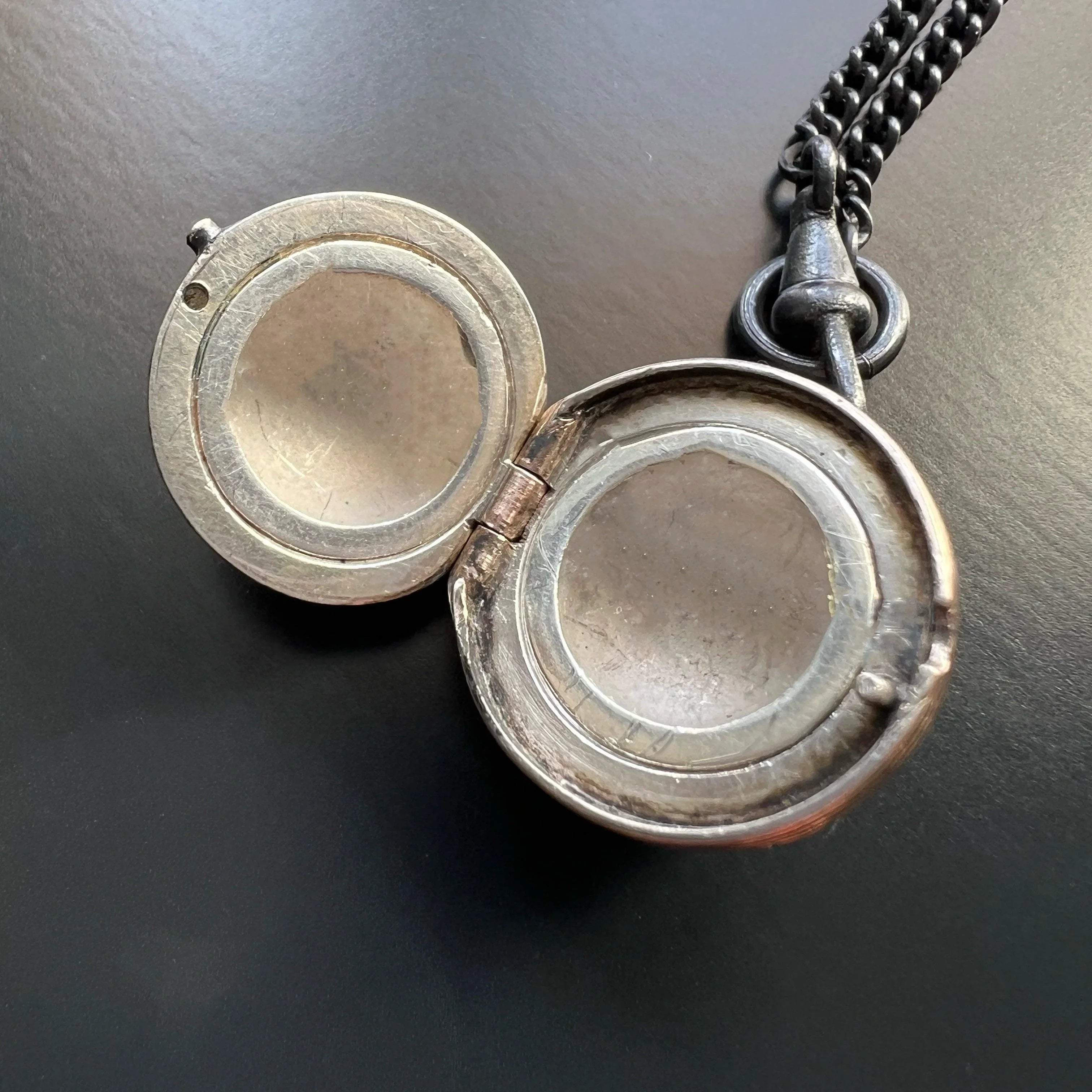 Victorian Niello Silver Orb Locket Pendant - Curiously timeless