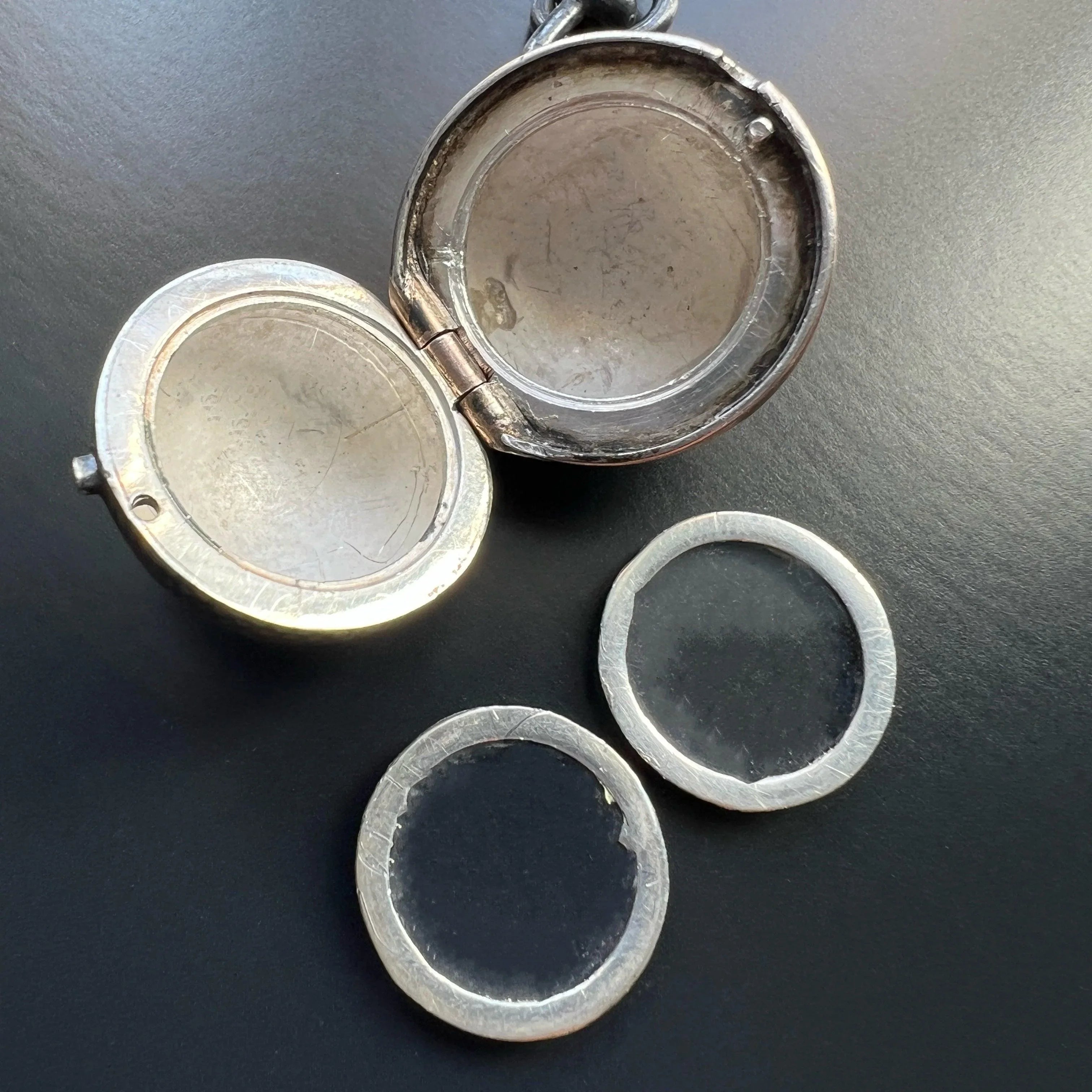 Victorian Niello Silver Orb Locket Pendant - Curiously timeless