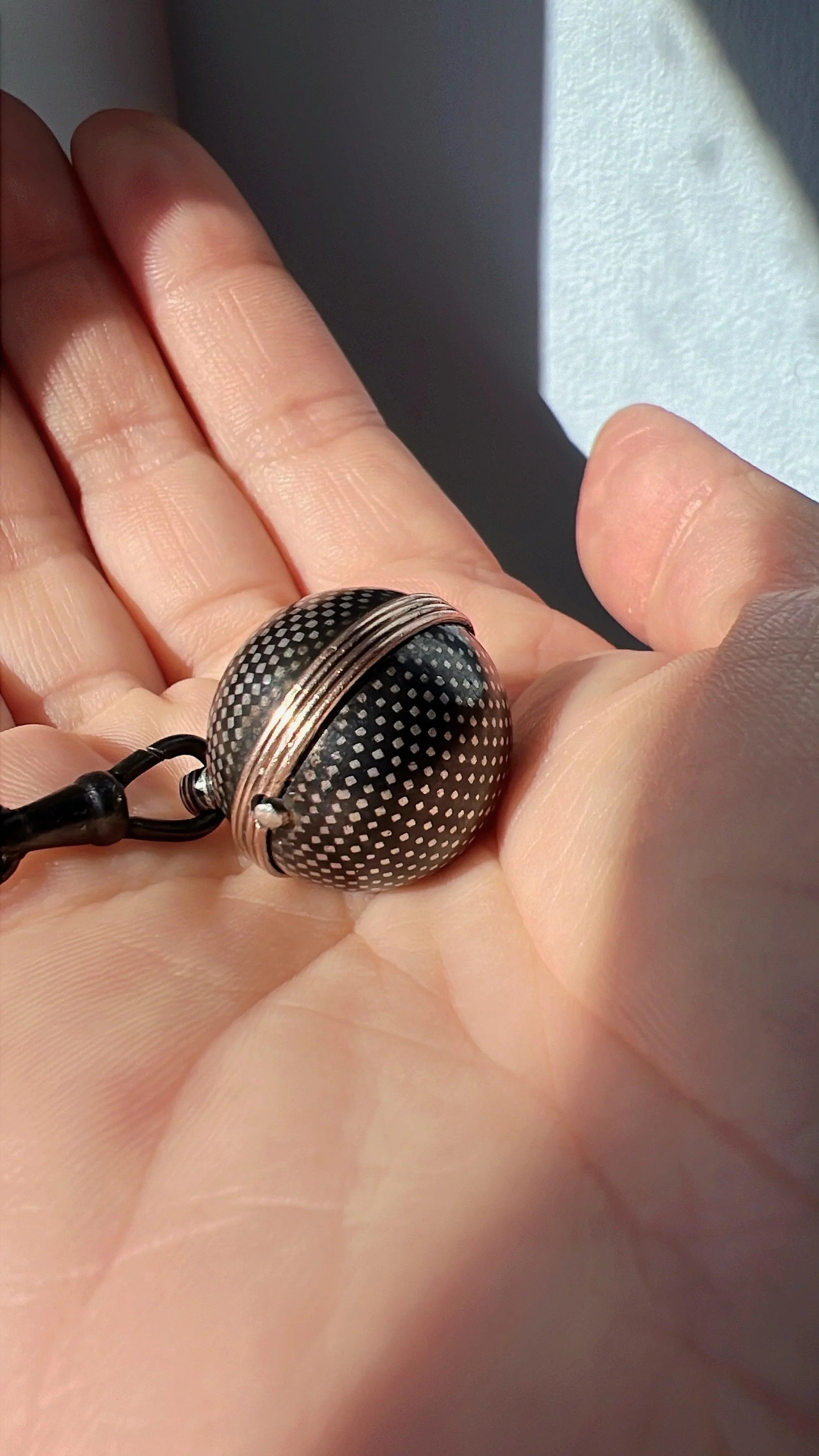 Victorian Niello Silver Orb Locket Pendant - Curiously timeless