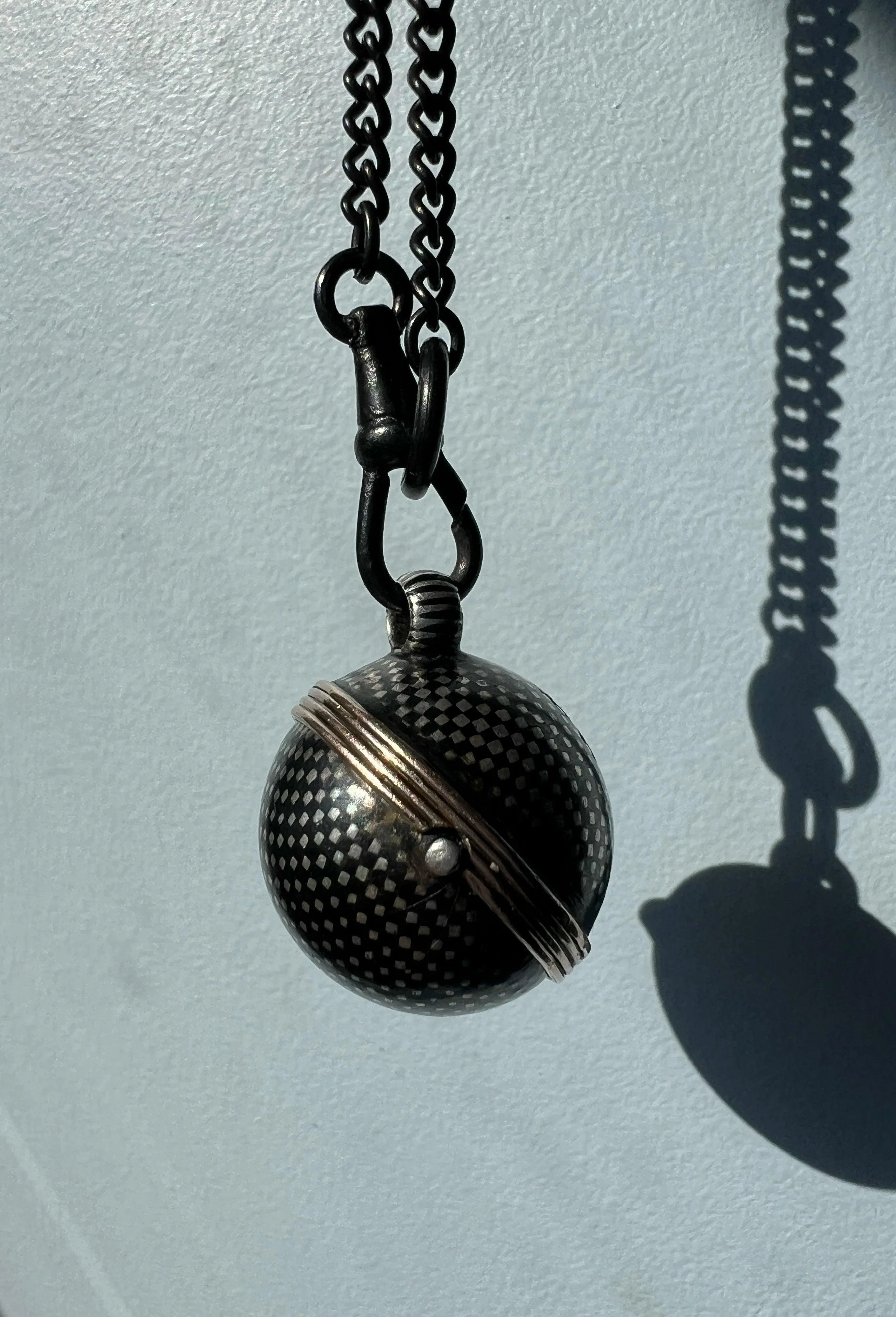 Victorian Niello Silver Orb Locket Pendant - Curiously timeless