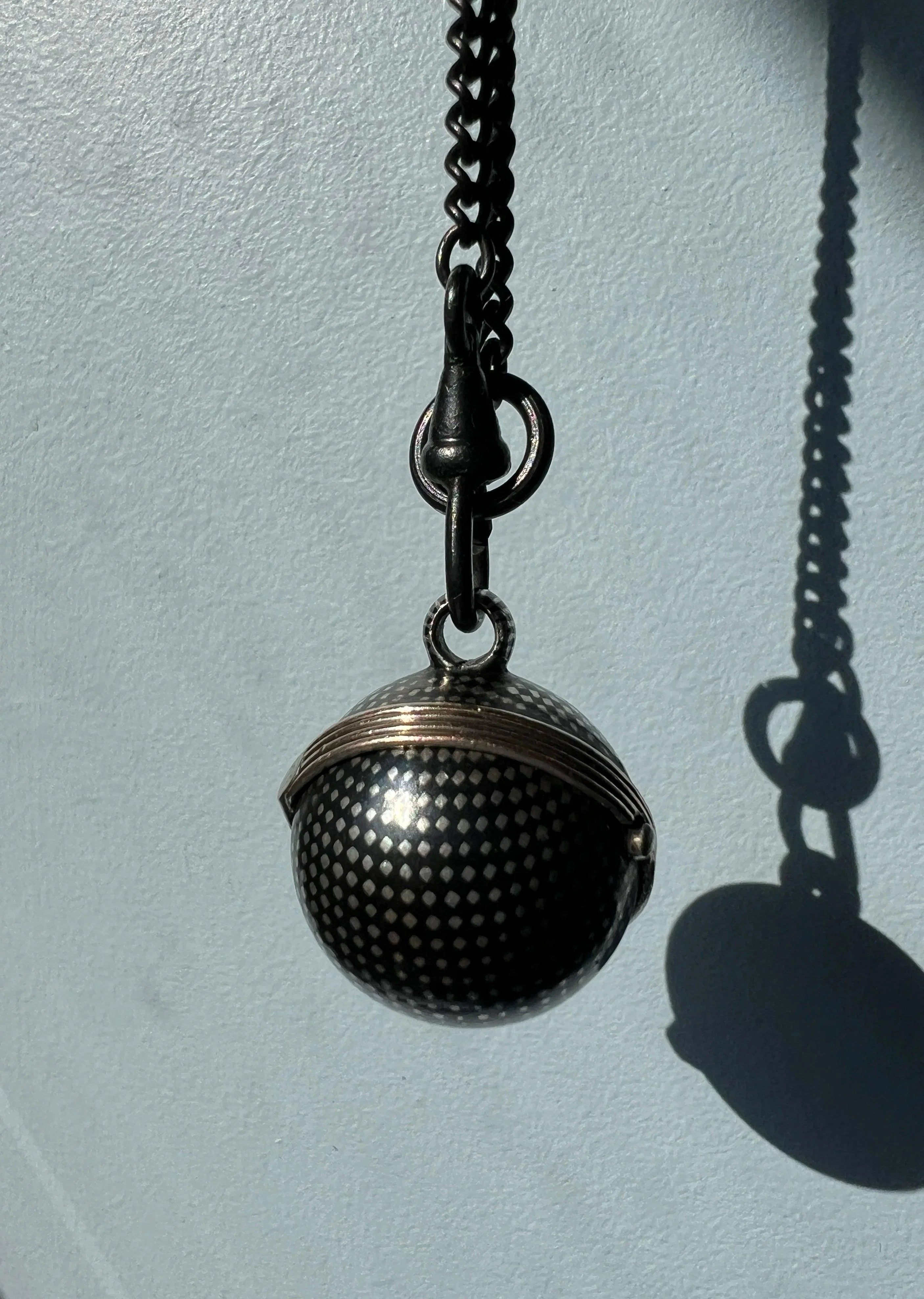 Victorian Niello Silver Orb Locket Pendant - Curiously timeless