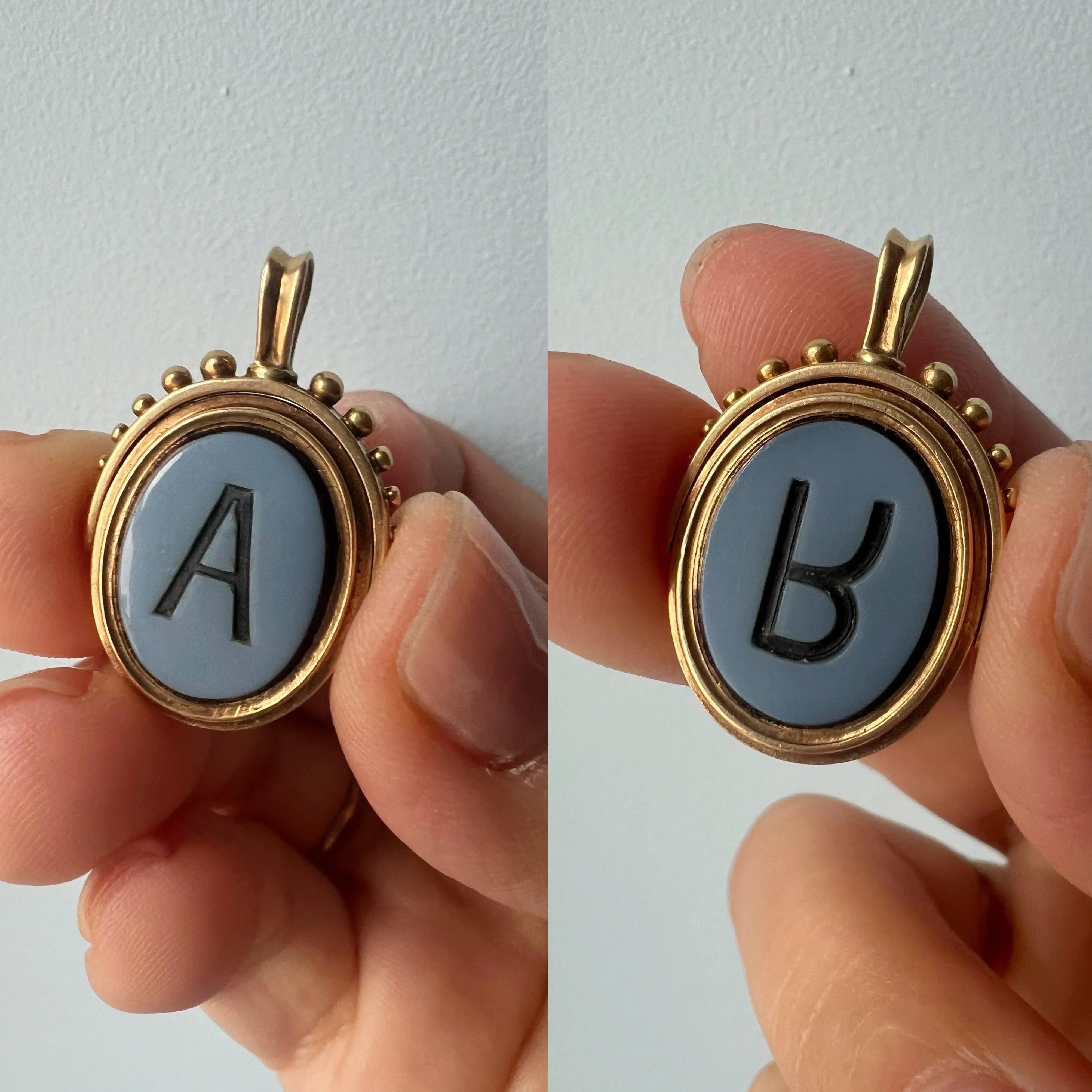 Antique French 18K gold double sided agate fob pendant - Curiously timeless