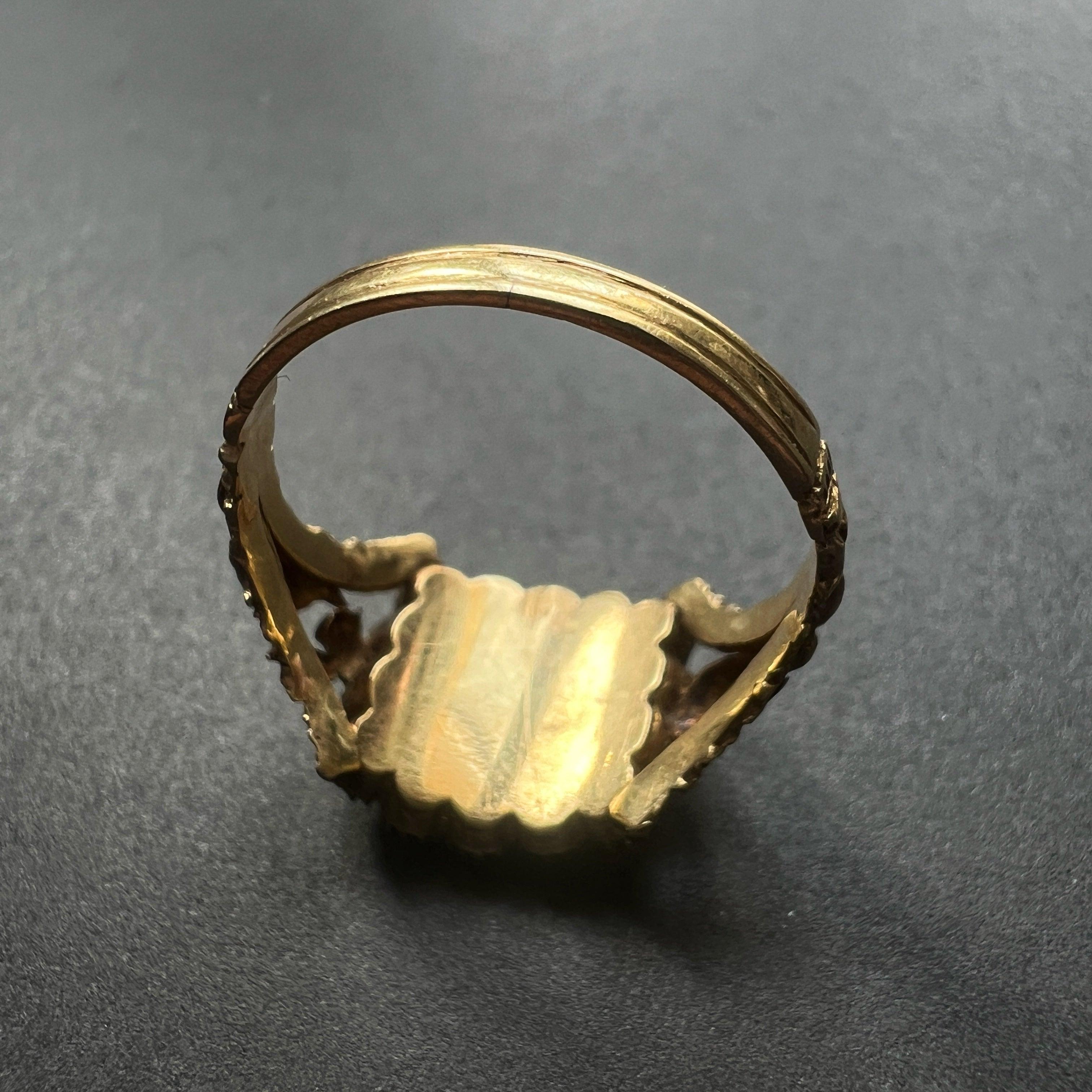 Georgian Era 18K Gold & Guilloché Enamel Pearl Ring