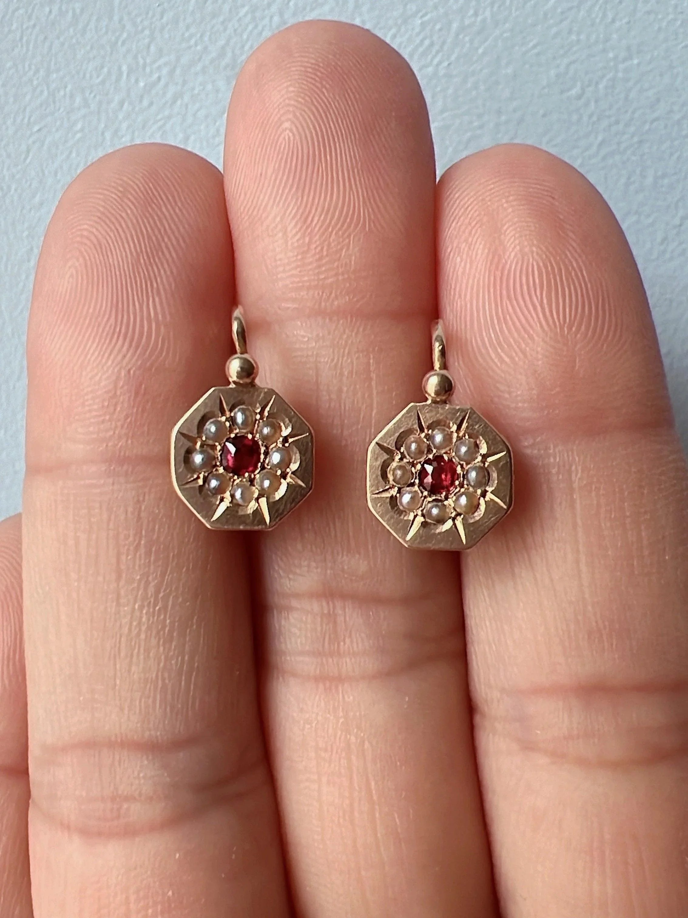 French antique 18K gold ruby pearl earrings - Curiously timeless