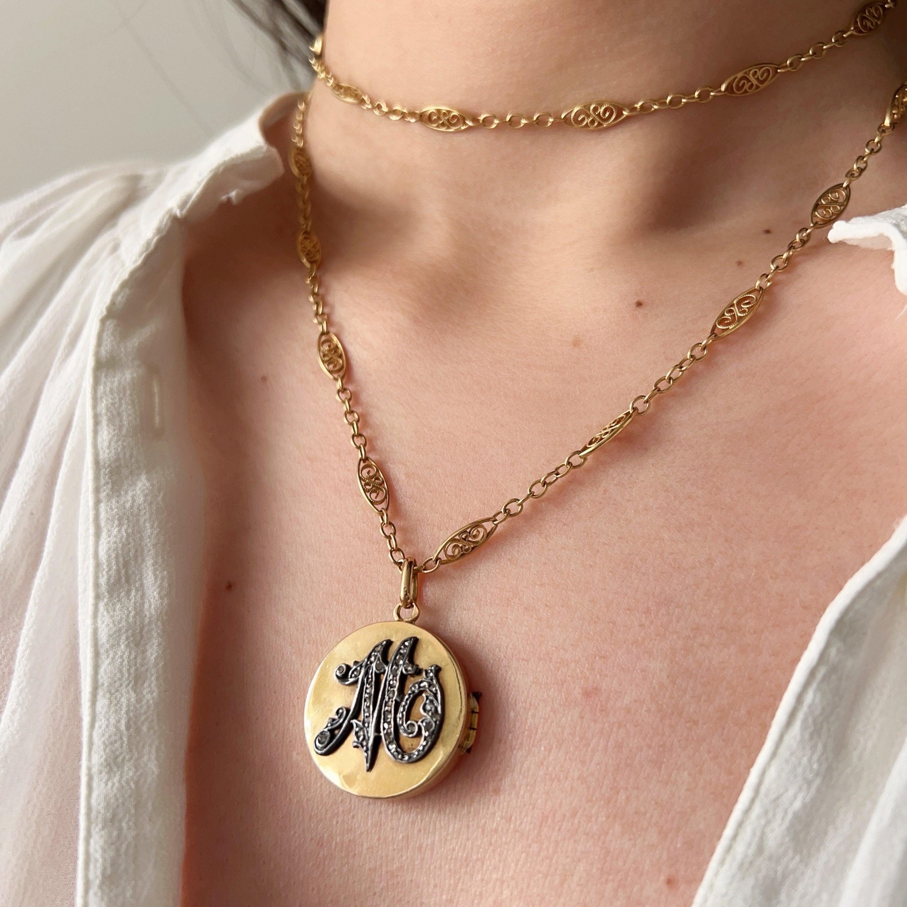Victorian Era 14K Gold Diamond "M" Locket Pendant