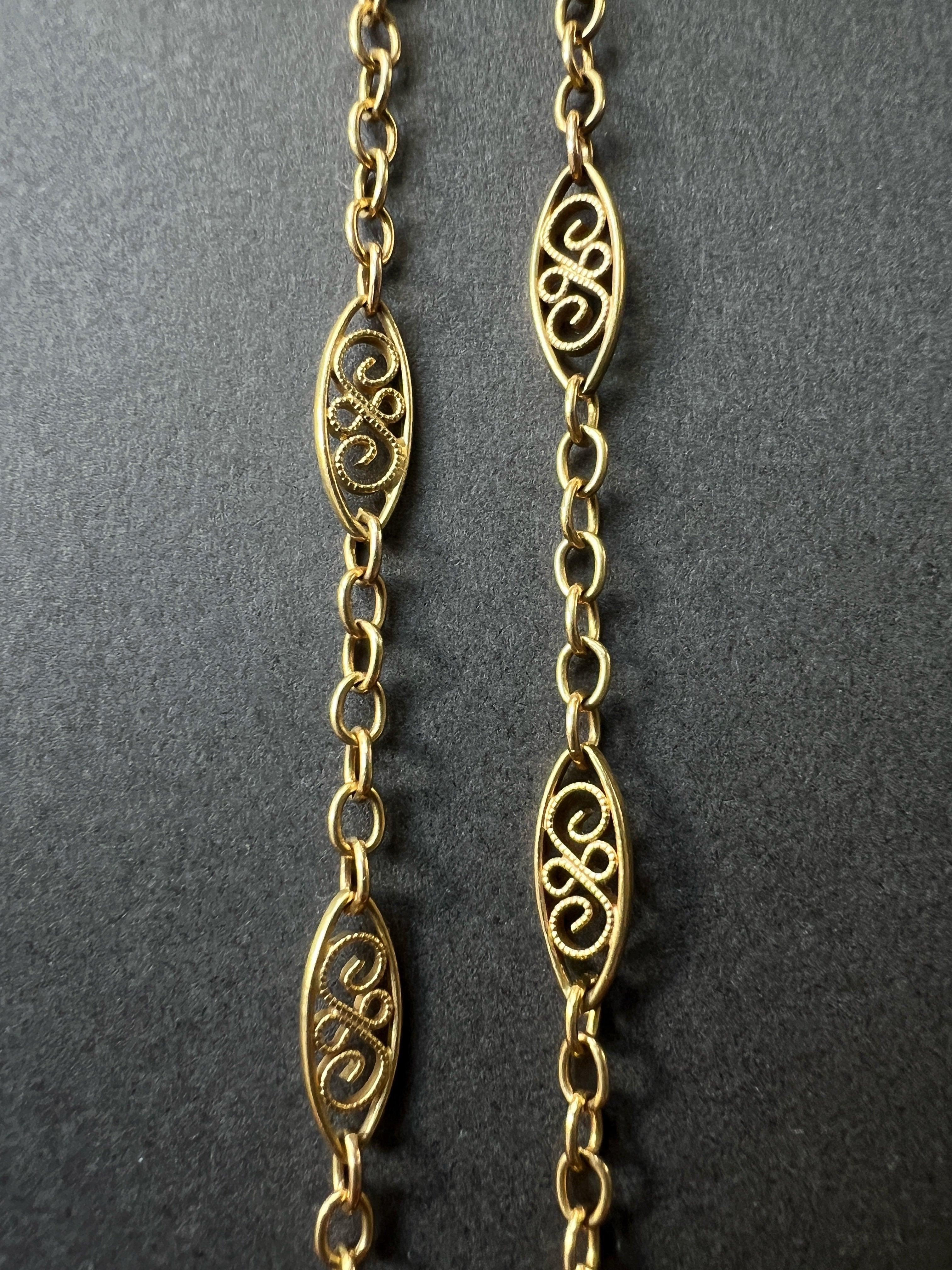 French antique 18ct filigree gold chain necklace
